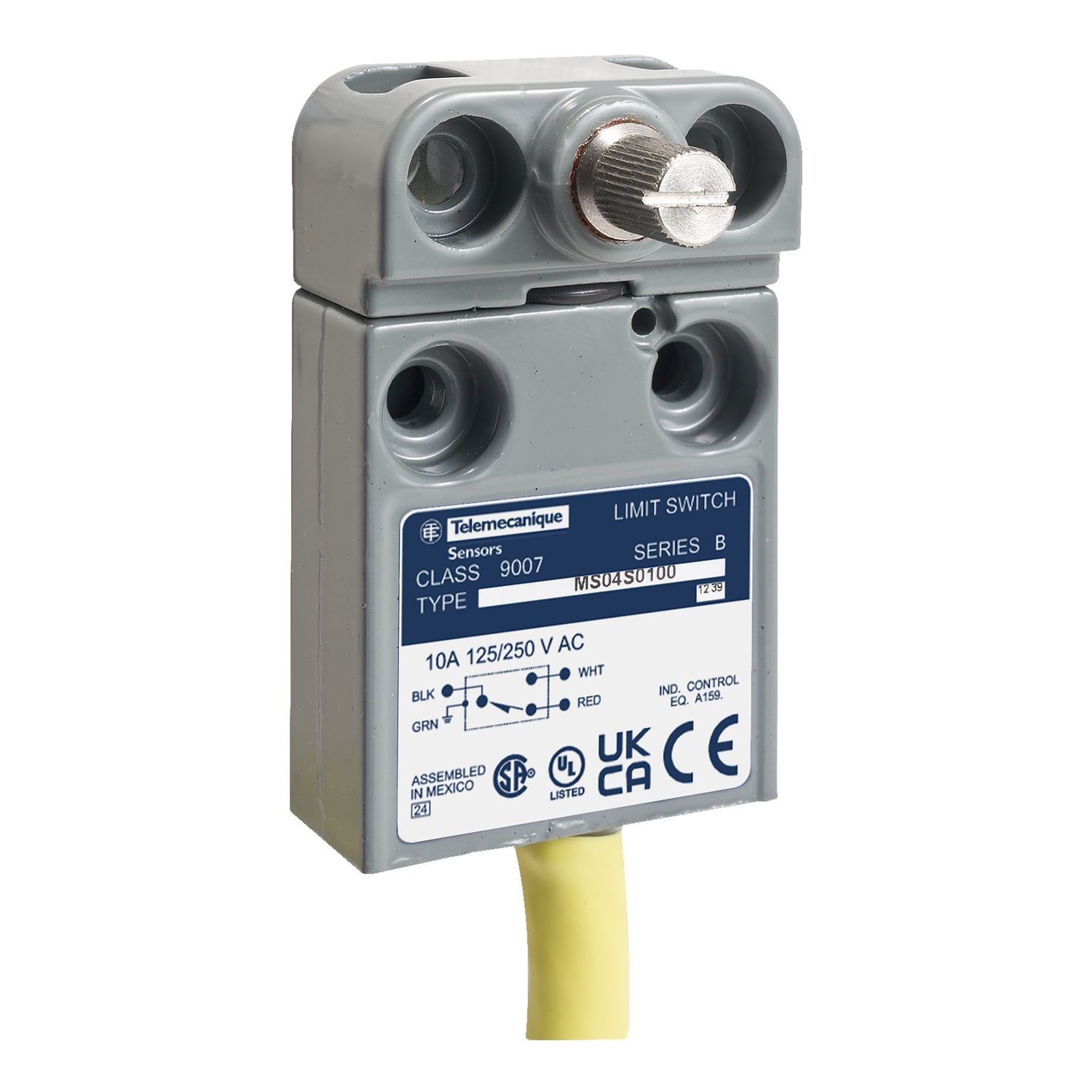 Limit switch, 9007ML, miniature, rotary lever arm, 10A at 240VAC, 1NO/1NC, 3 feet of cable, NEMA 4, 6, 6P, 12, 13
