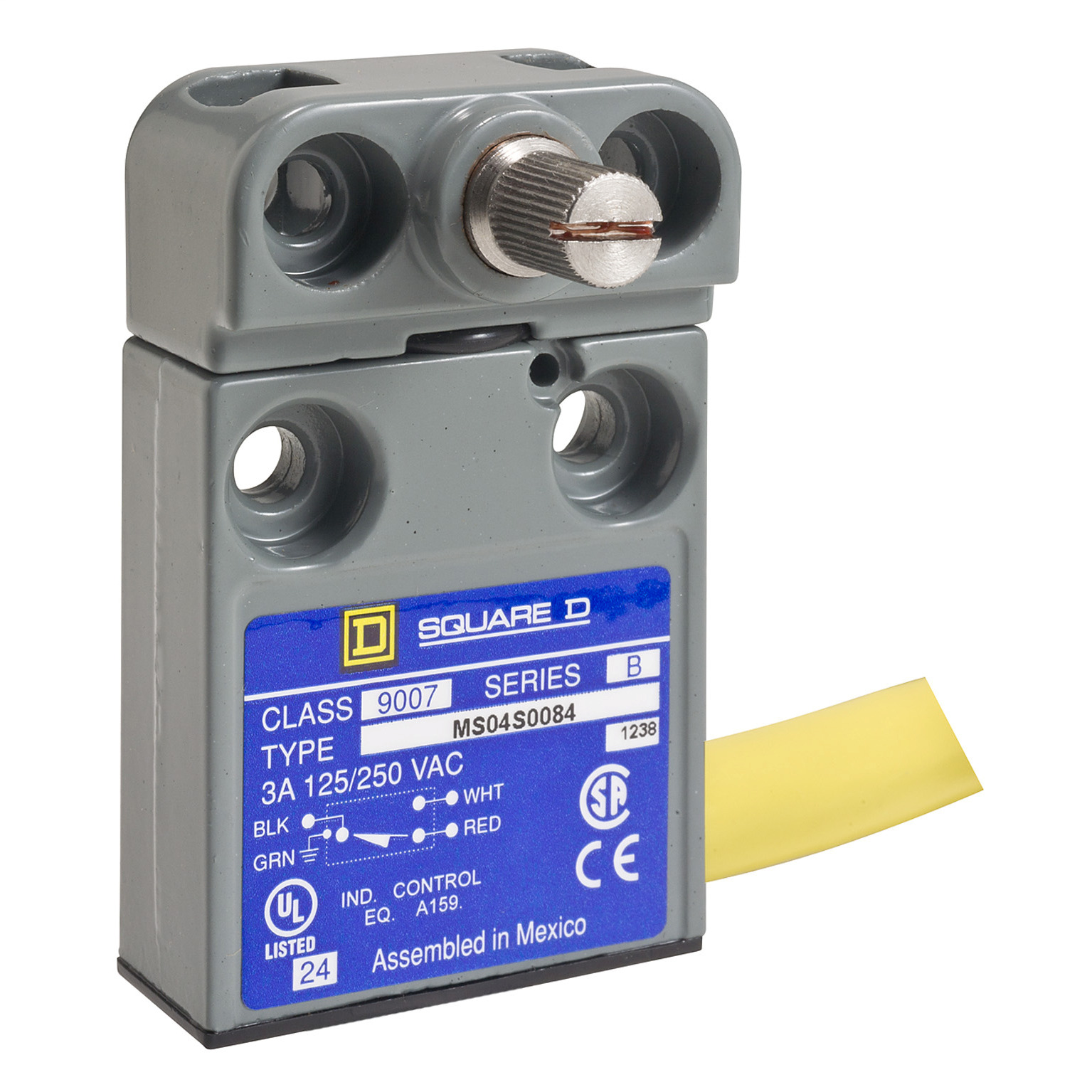 Square D,LIMIT SWITCH 240VAC 10AMP MS +OPTIONS,-40...220 F,10 A,240Vac/28Vdc,9007,fixed,limit switch,rotary head,9007MS/ML,miniature potted,rotary head,Lever Arm (purchase separately) CW and CCW,NC-NO,NEMA 1/2/4/6/6P/12/13 IP 67,Side Entrance #18 AWG SJTO Cable (Black) 9 Feet,UL Listed - CSA Certified - CE Marked,fixed,fixed,metal,rotary
