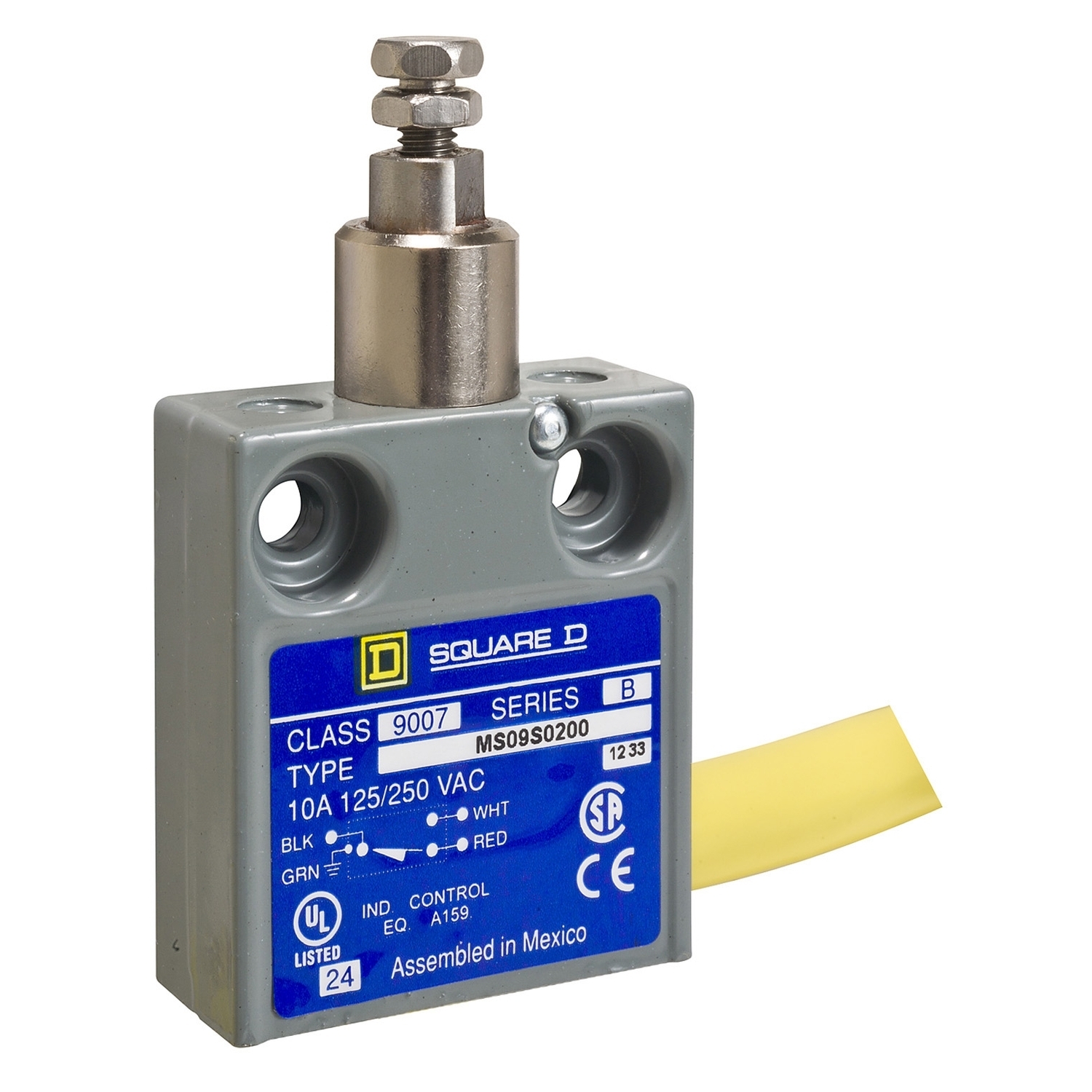 Limit switch, 9007, ms top push plunger, adjustable, 18' side cable