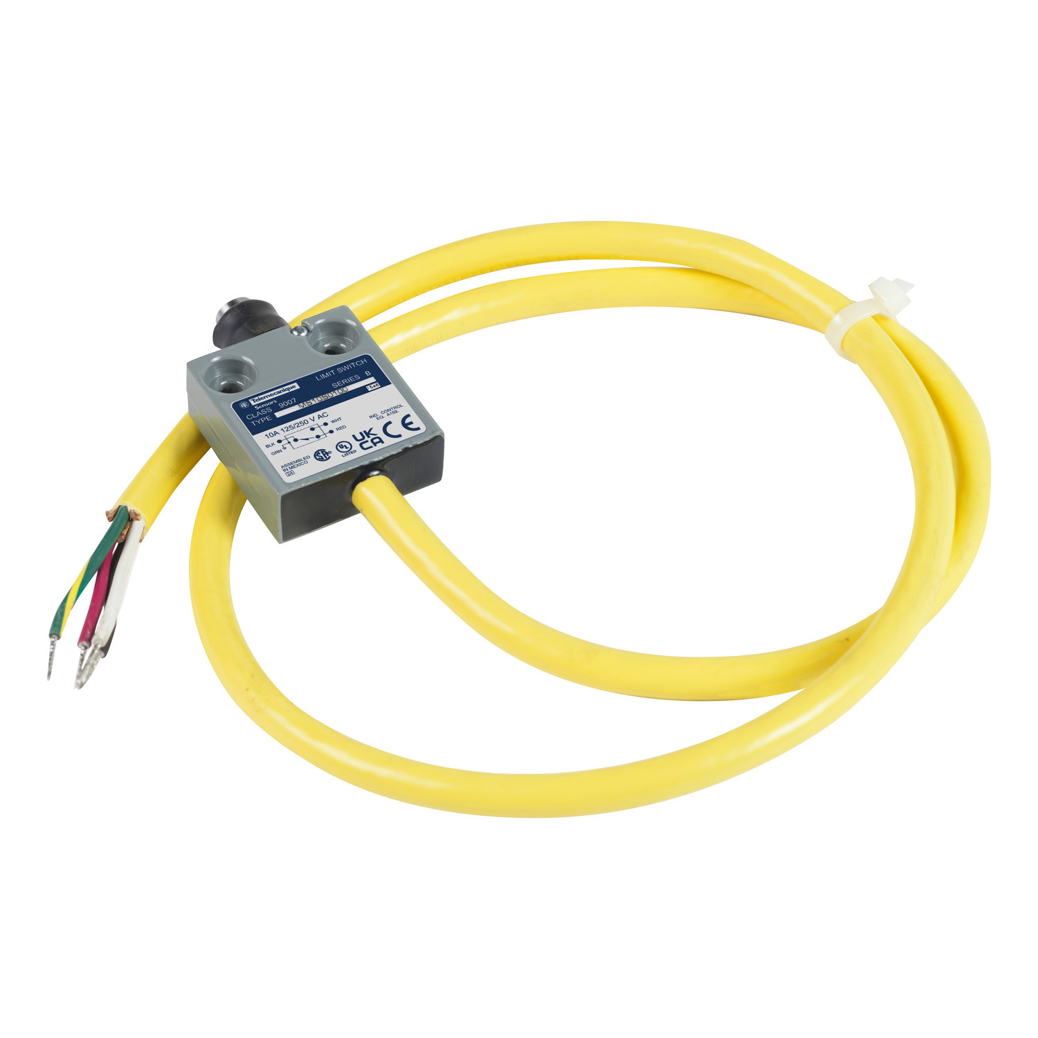 Limit switch, 9007MS, miniature, booted top plunger, 10A at 240VAC, 1NO/1NC, 3 feet of cable, NEMA 4, 6, 6P, 12, 13