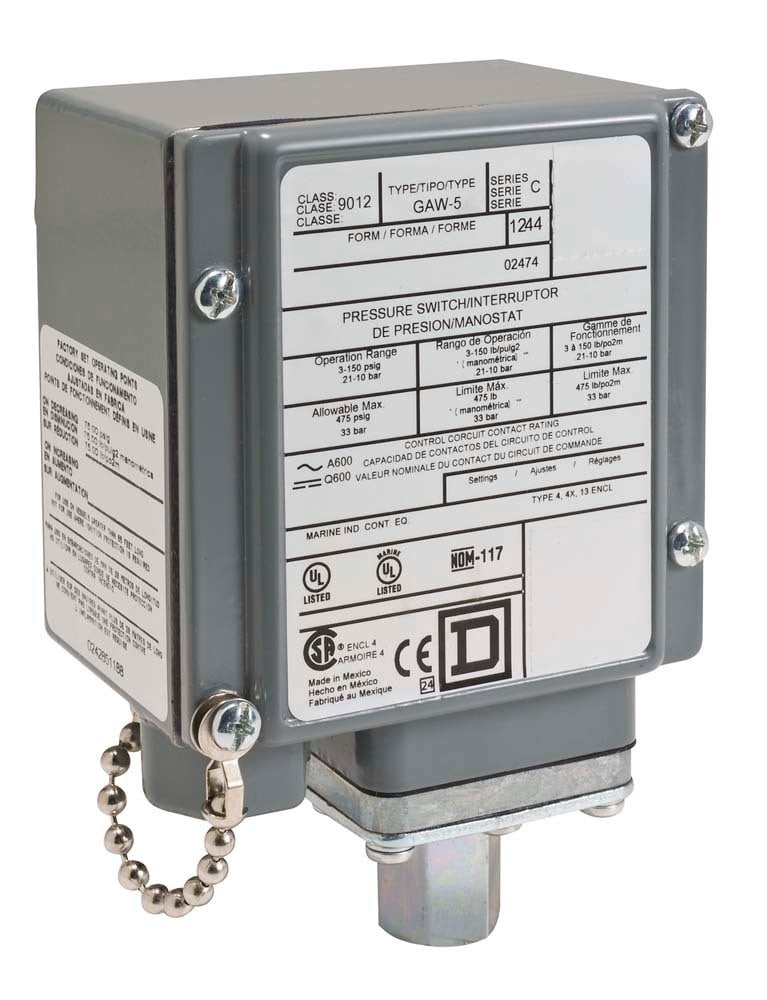 PRESSURE SWITCH 480VAC 10AMP G +OPTIONS