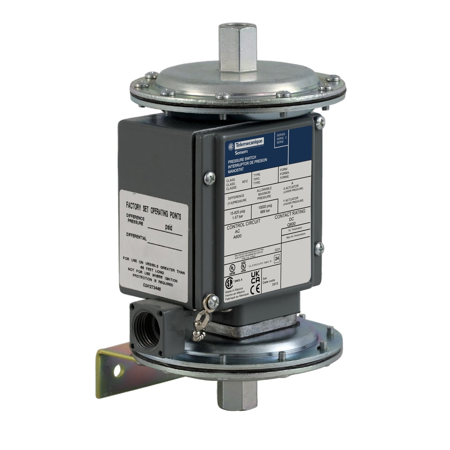 Pressure switch 9012G, adjustable scale, 2 thresholds, 0 to 75 PSIG
