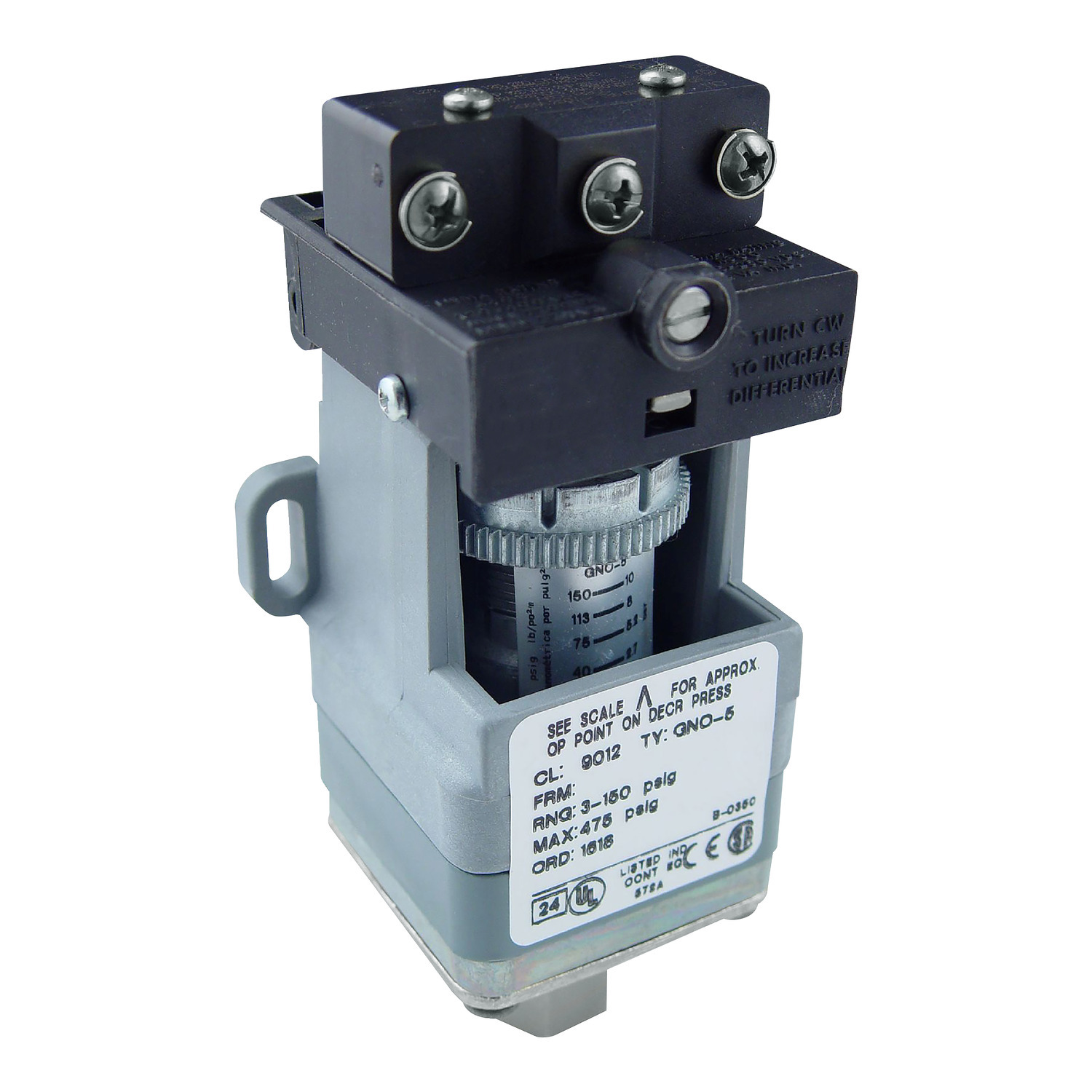 Pressure switch 9012G, adjustable scale, 2 thresholds, 5.0 to 250 PSIG