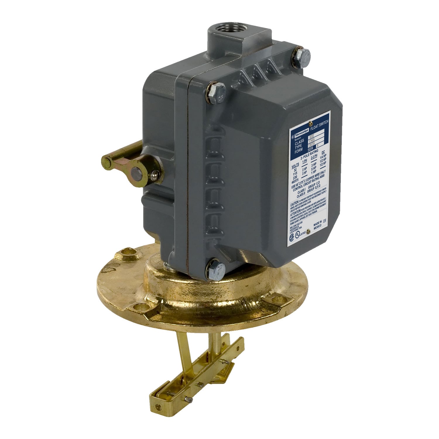 Float switch,  Pumptrol, closed tank, NEMA 4, flange mounted, 2NC DPST DB contacts
