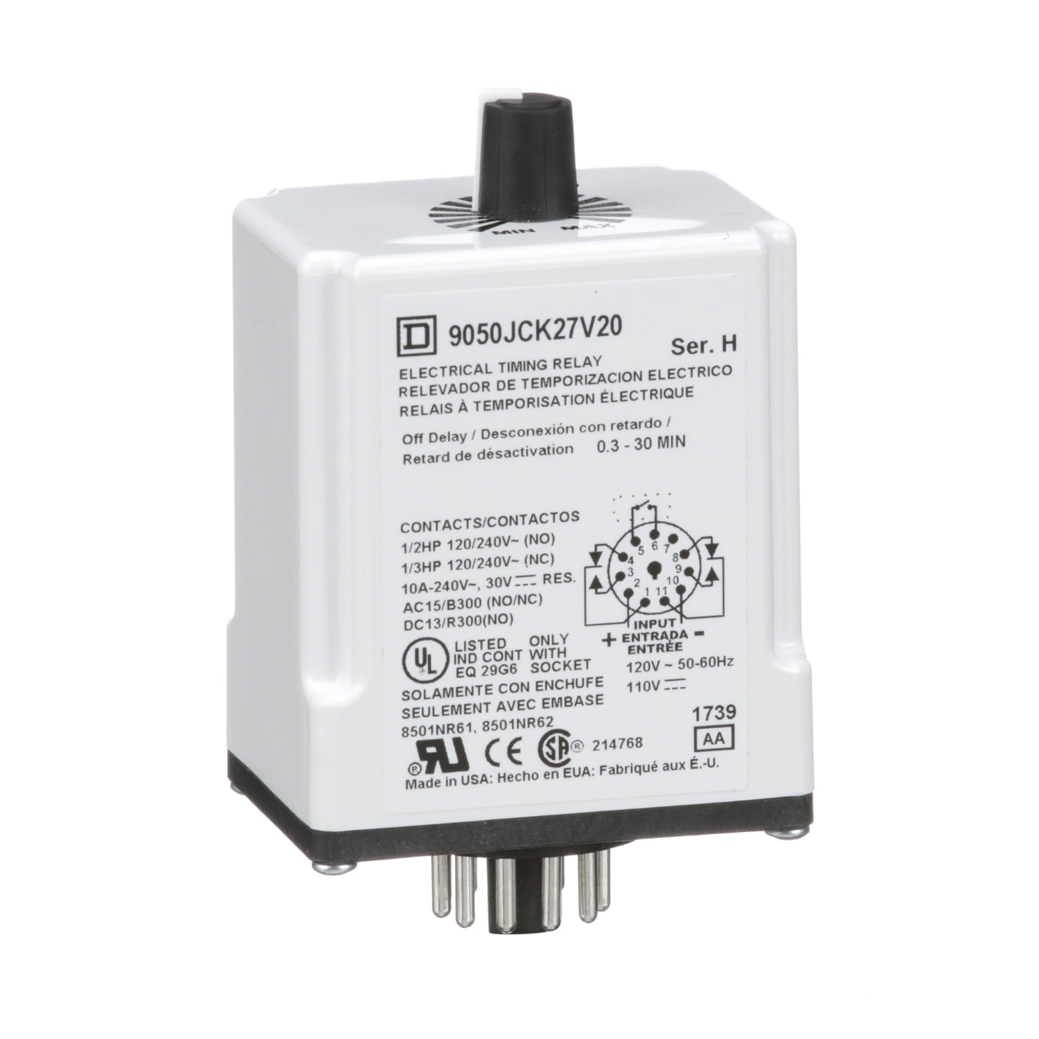 Timer, Harmony 9050 JCK, off delay, adjustable time, 0.3 to 30 minutes, 10A, 240V AC, 120V AC/110V DC