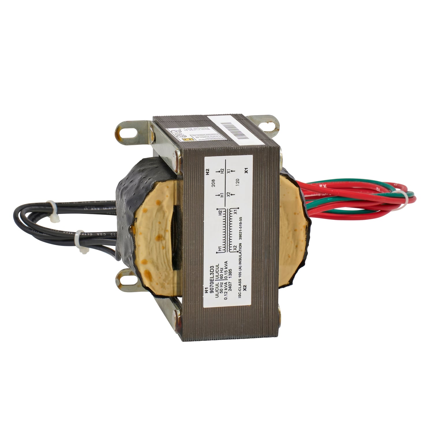 Transformer, Type EL, industrial control, 150VA, 1 phase, 208V primary, 120V secondary, 55C rise