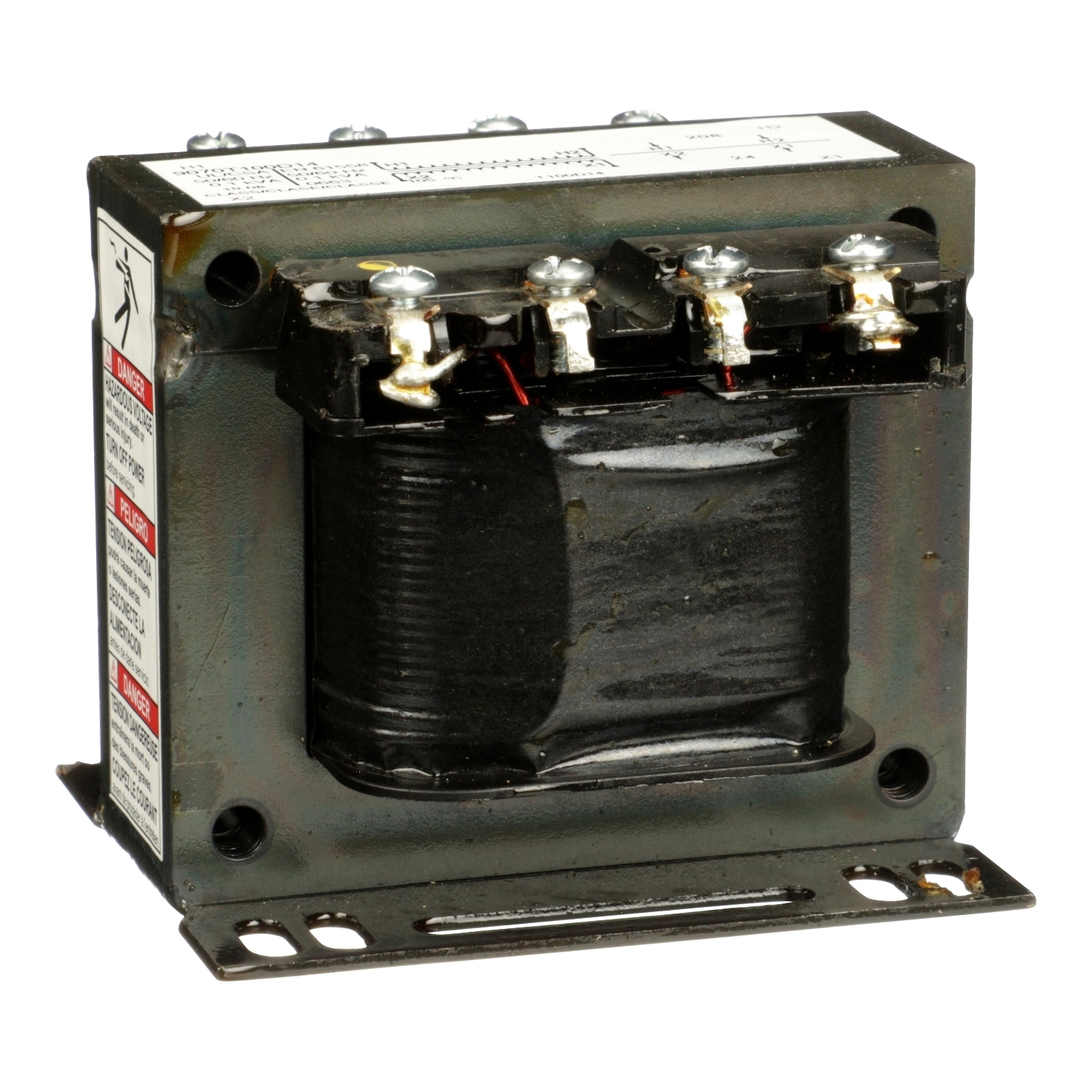 Transformer, Type T, industrial control, 100VA, 1 phase, 208V primary, 24V secondary, 55C rise
