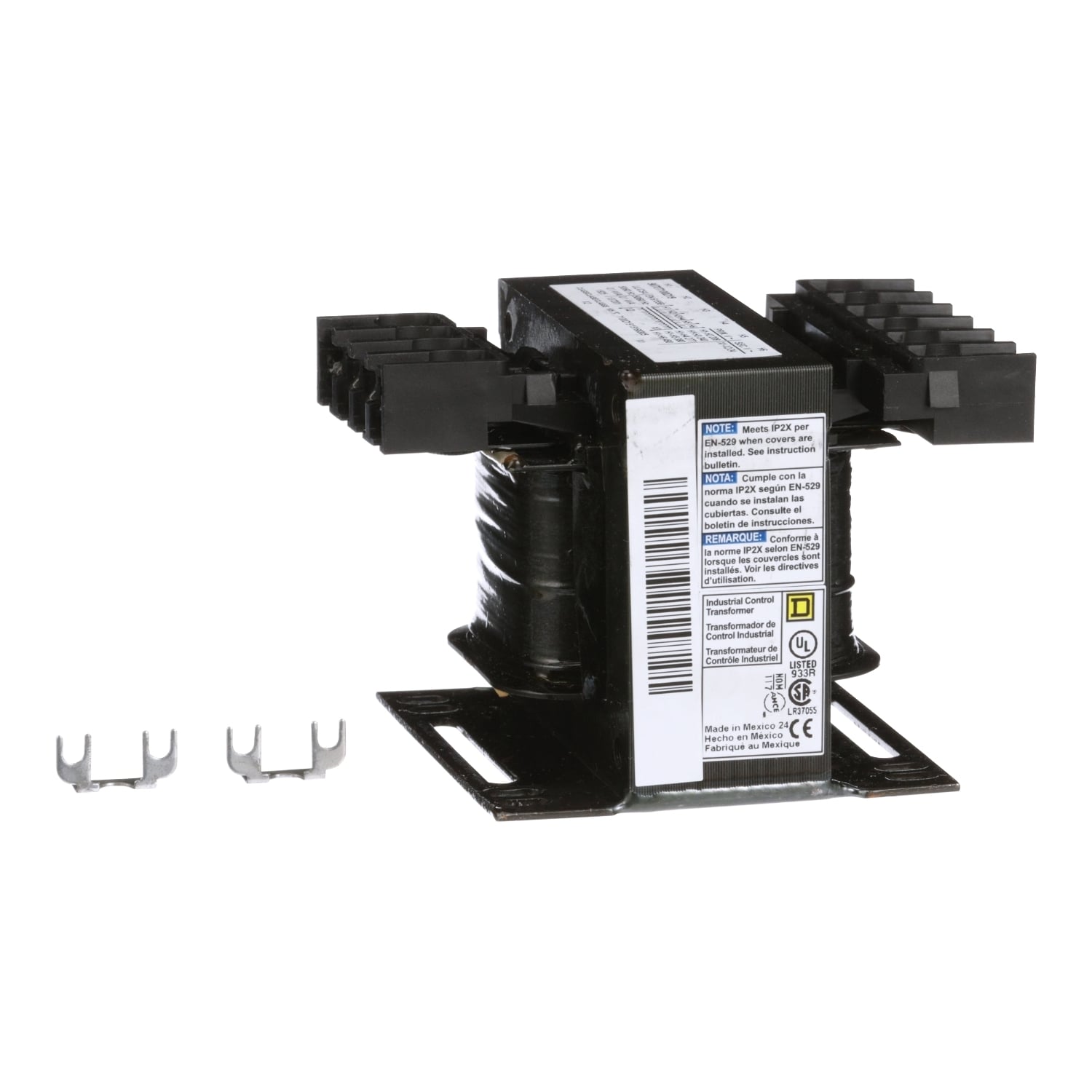 Transformer, Type T, industrial control, 100VA, 1 phase, 208/240/277/380/480V primary, 24V secondary, 55C rise
