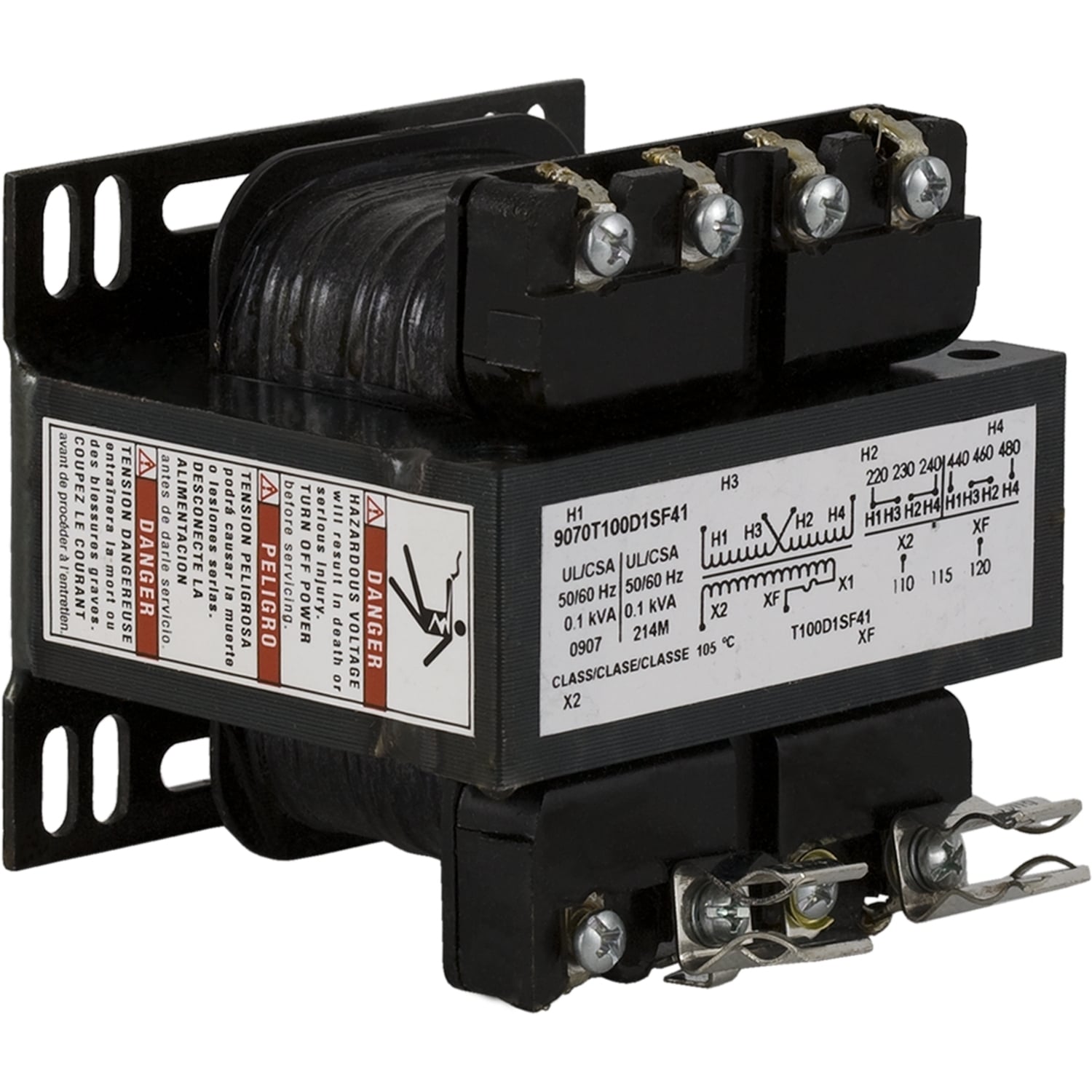 Transformer, Type T, industrial control, 100VA, 1 phase, 240x480V primary, 120V secondary, 55C rise