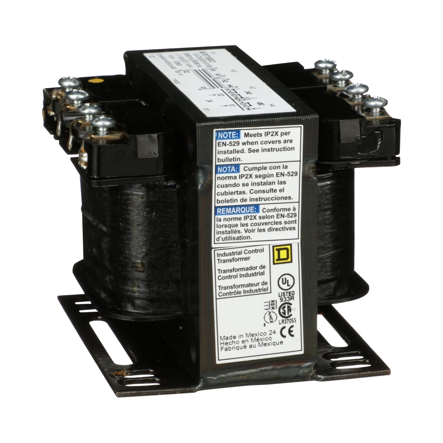 Transformer, Type T, industrial control, 100VA, 1 phase, 240x480V primary, 24V secondary, 55C rise