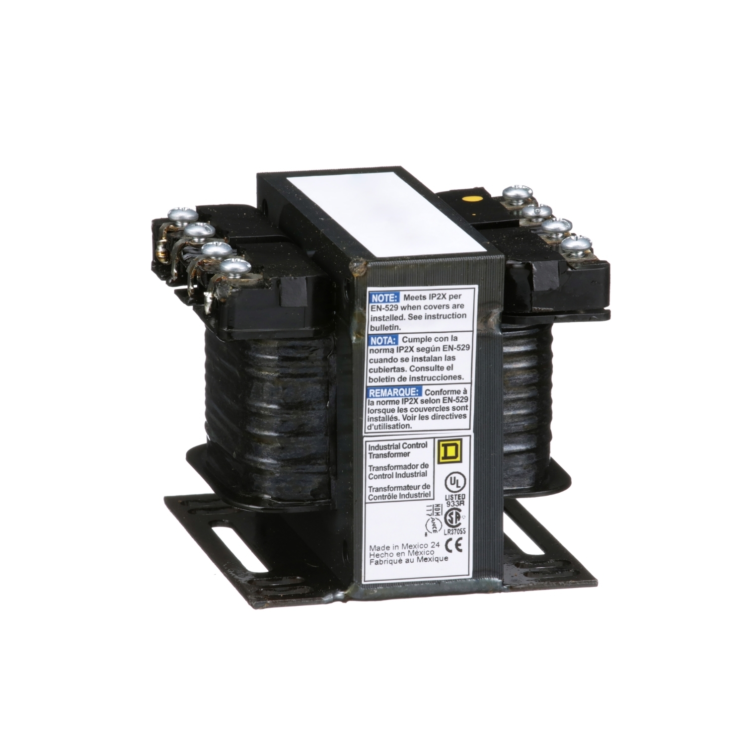 Transformer, Type T, industrial control, 100VA, 1 phase, 120x240V primary, 12/24V secondary, 55C rise