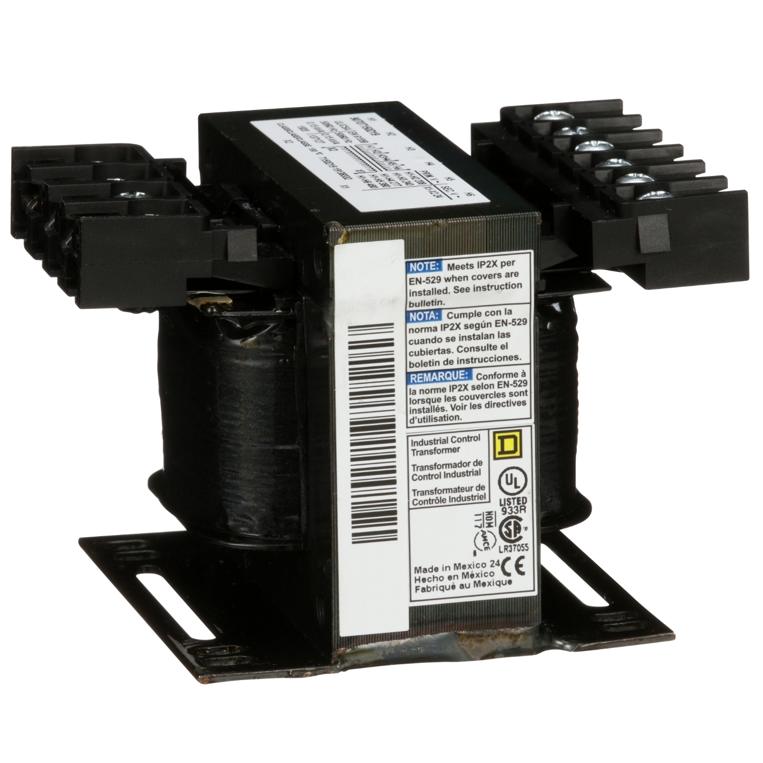 Transformer, Type T, industrial control, 150VA, 1 phase, 208/240/277/380/480V primary, 24V secondary, 55C rise