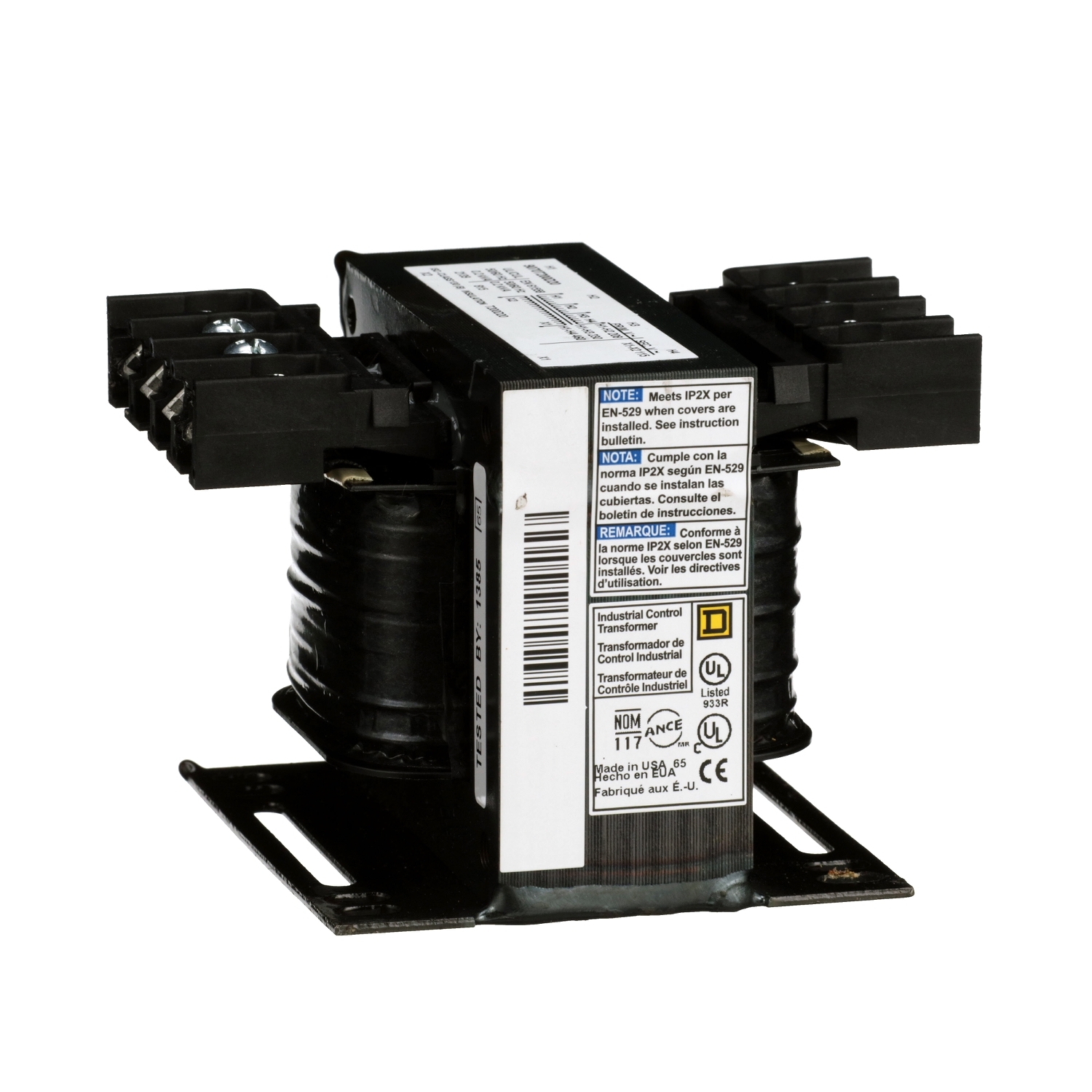 Transformer, Type T, industrial control, 200VA, 1 phase, 208/230/460V primary, 115V secondary, 80C rise