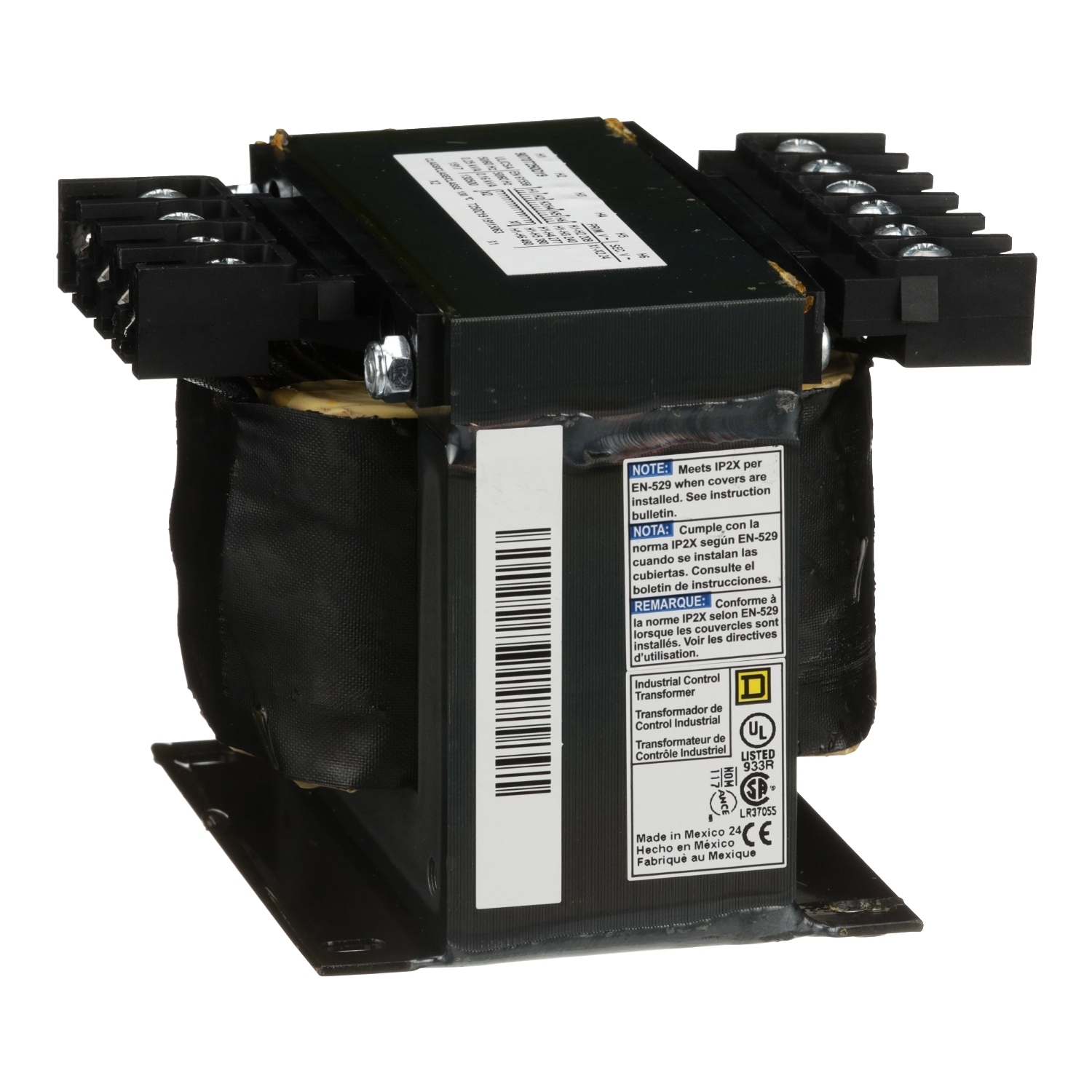 Transformer, Type T, industrial control, 250VA, 1 phase, 208/240/277/380/480V primary, 24V secondary, 80C rise