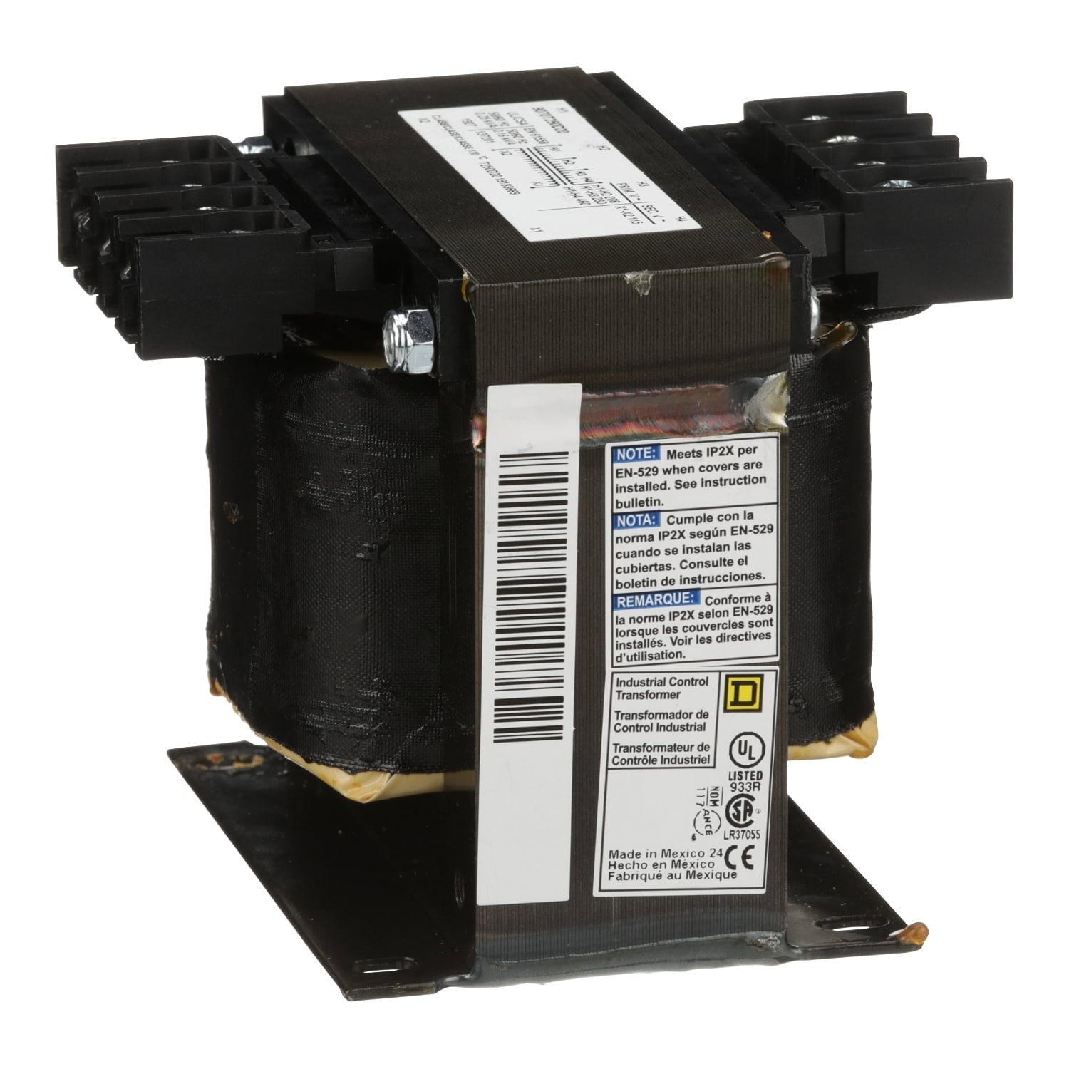 Transformer, Type T, industrial control, 250VA, 1 phase, 208/230/460V primary, 115V secondary, 80C rise