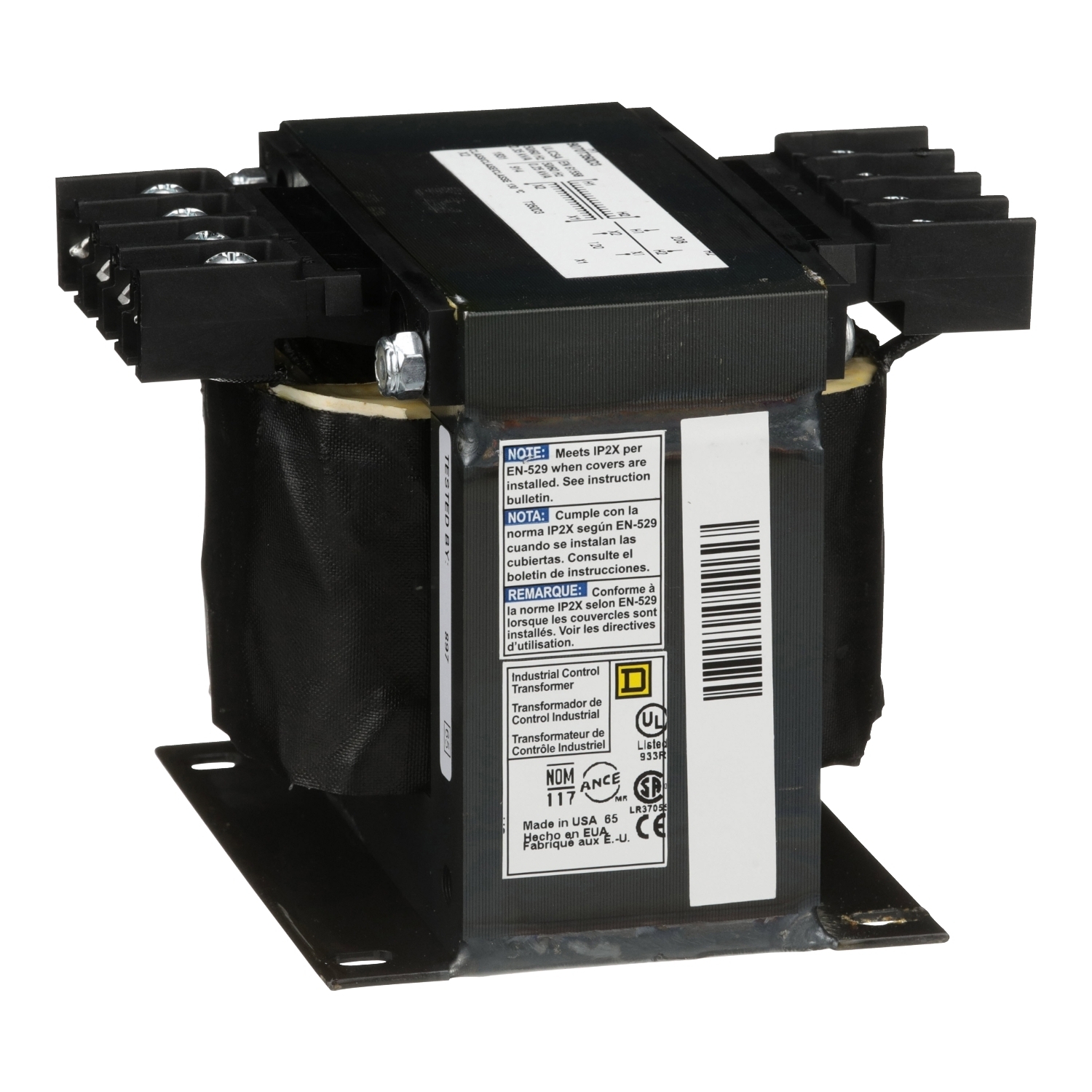 Transformer, Type T, industrial control, 350VA, 1 phase, 208V primary, 120V secondary, 80C rise