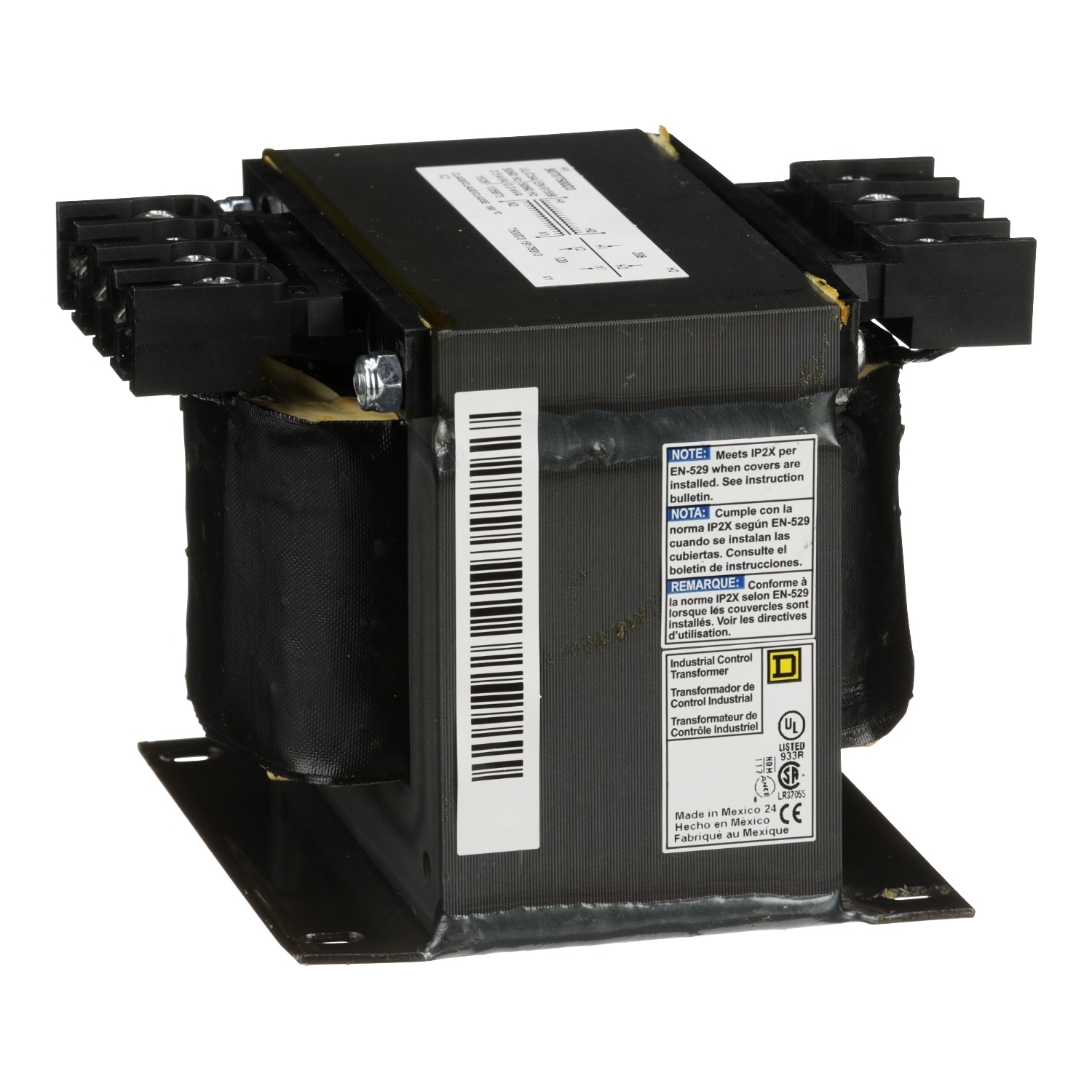 Transformer, Type T, industrial control, 500VA, 1 phase, 208V primary, 120V secondary, 115C rise