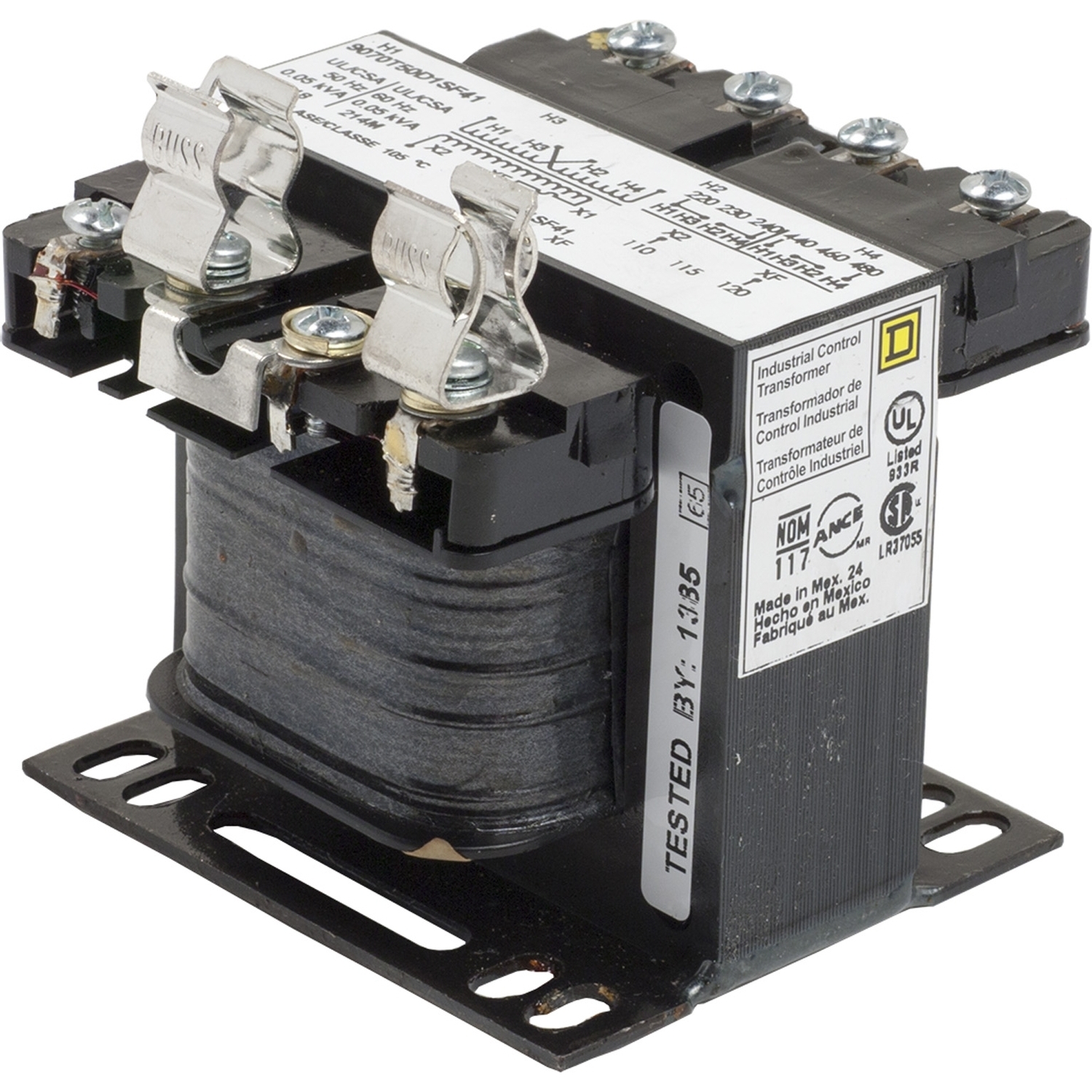 Transformer, Type T, industrial control, 50VA, 1 phase, 240x480V primary, 120V secondary, 55C rise
