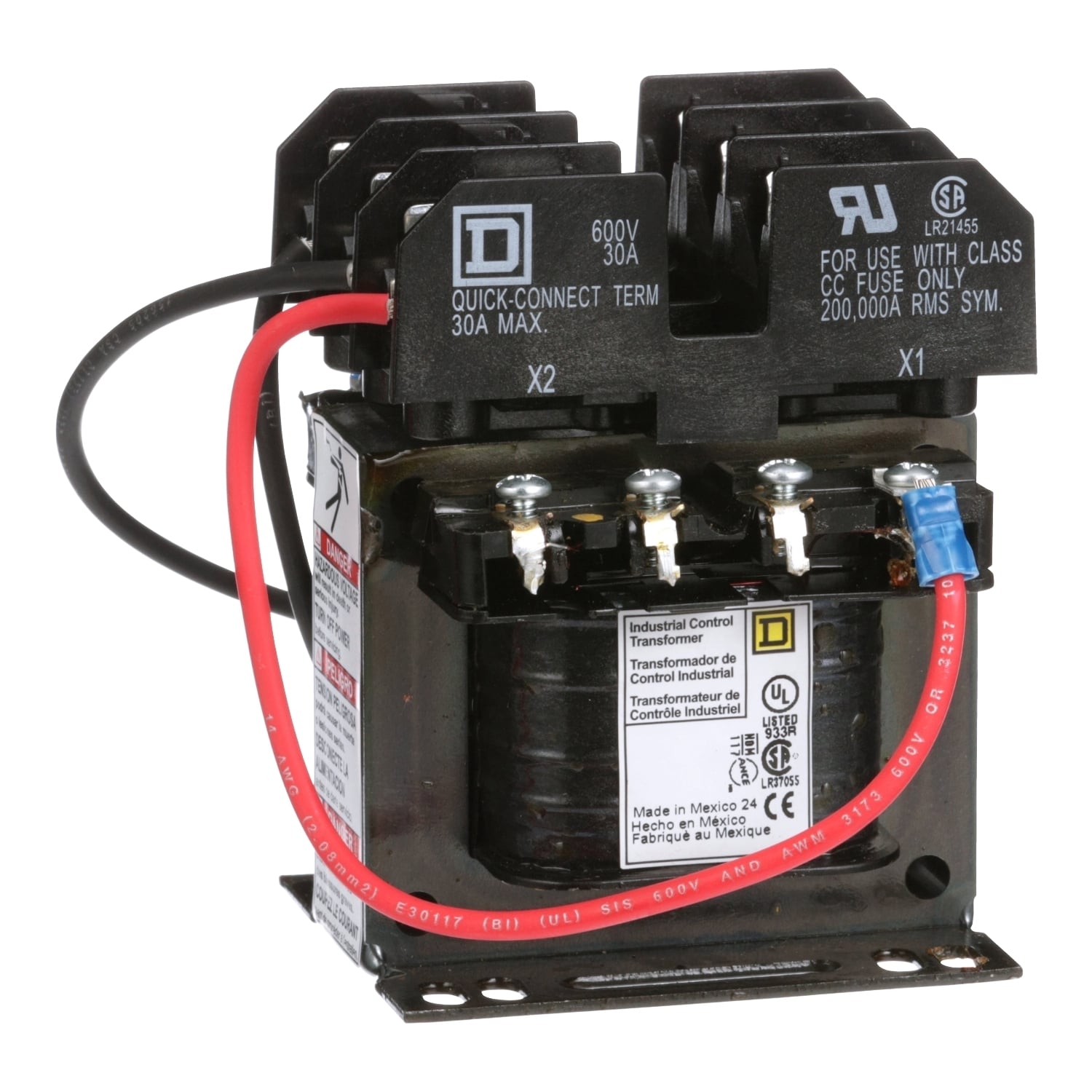 Transformer, Type T, industrial control, 50VA, 1 phase, 208V primary, 120V secondary, 55C rise