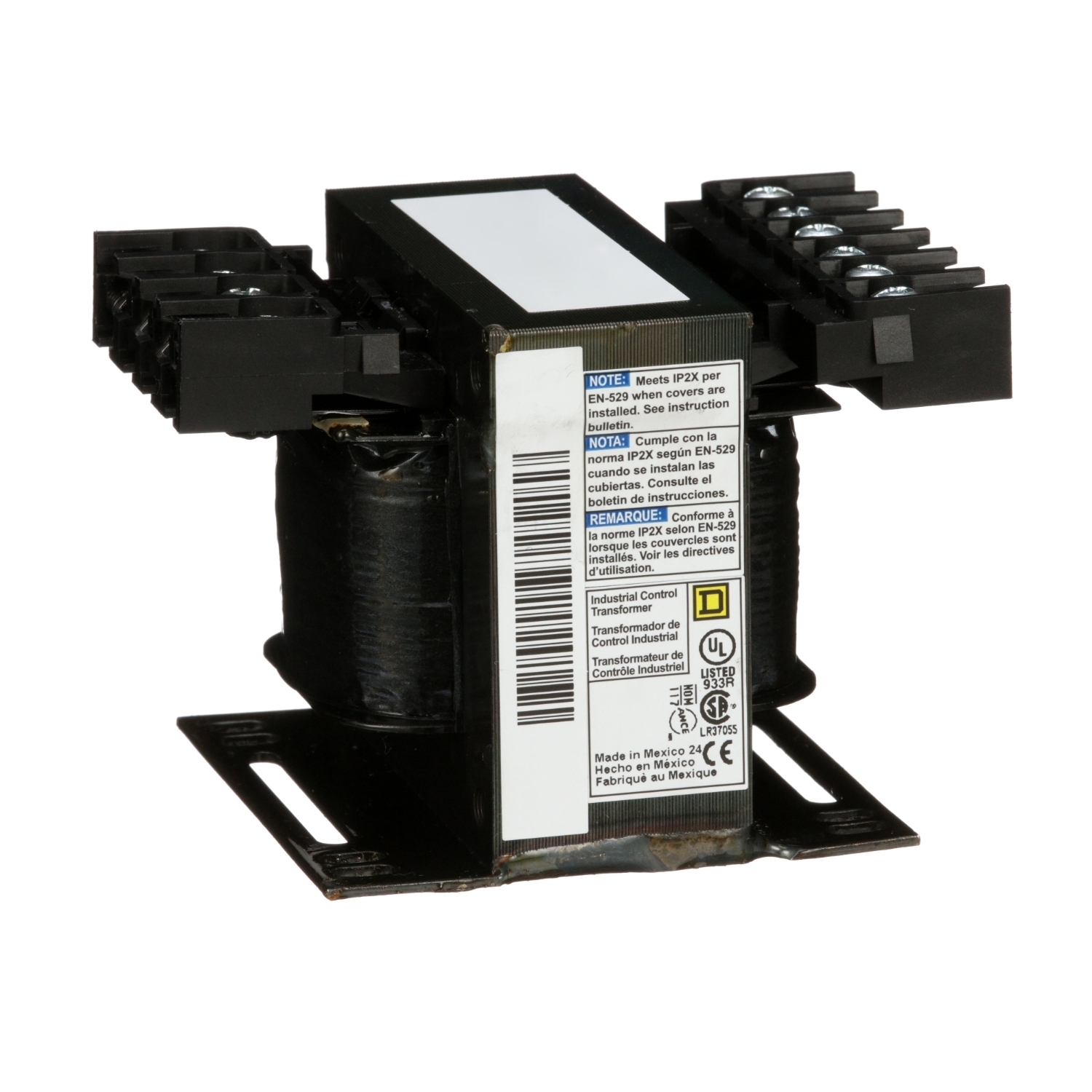Transformer, Type T, industrial control, 75VA, 1 phase, 208/240/277/380/480V primary, 24V secondary, 55C rise