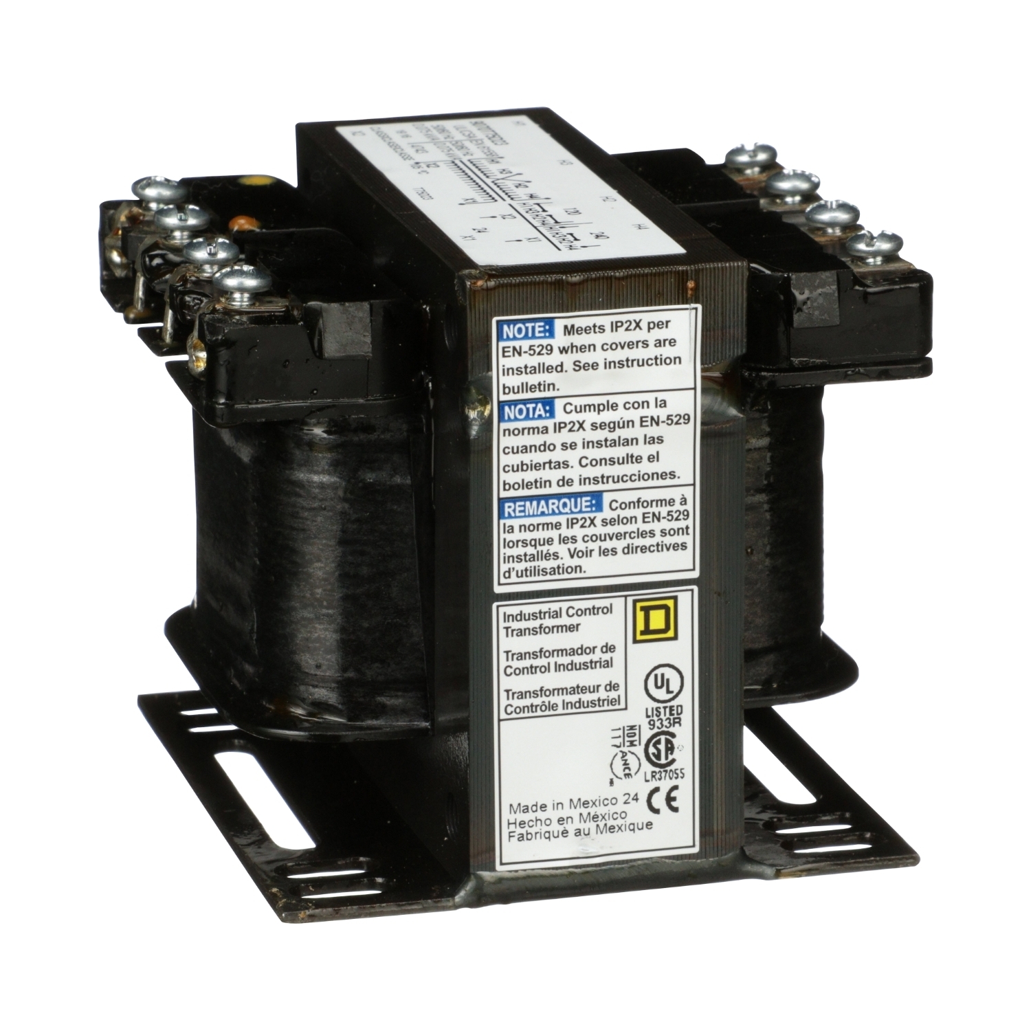Transformer, Type T, industrial control, 75VA, 1 phase, 120x240V primary, 24V secondary, 55C rise