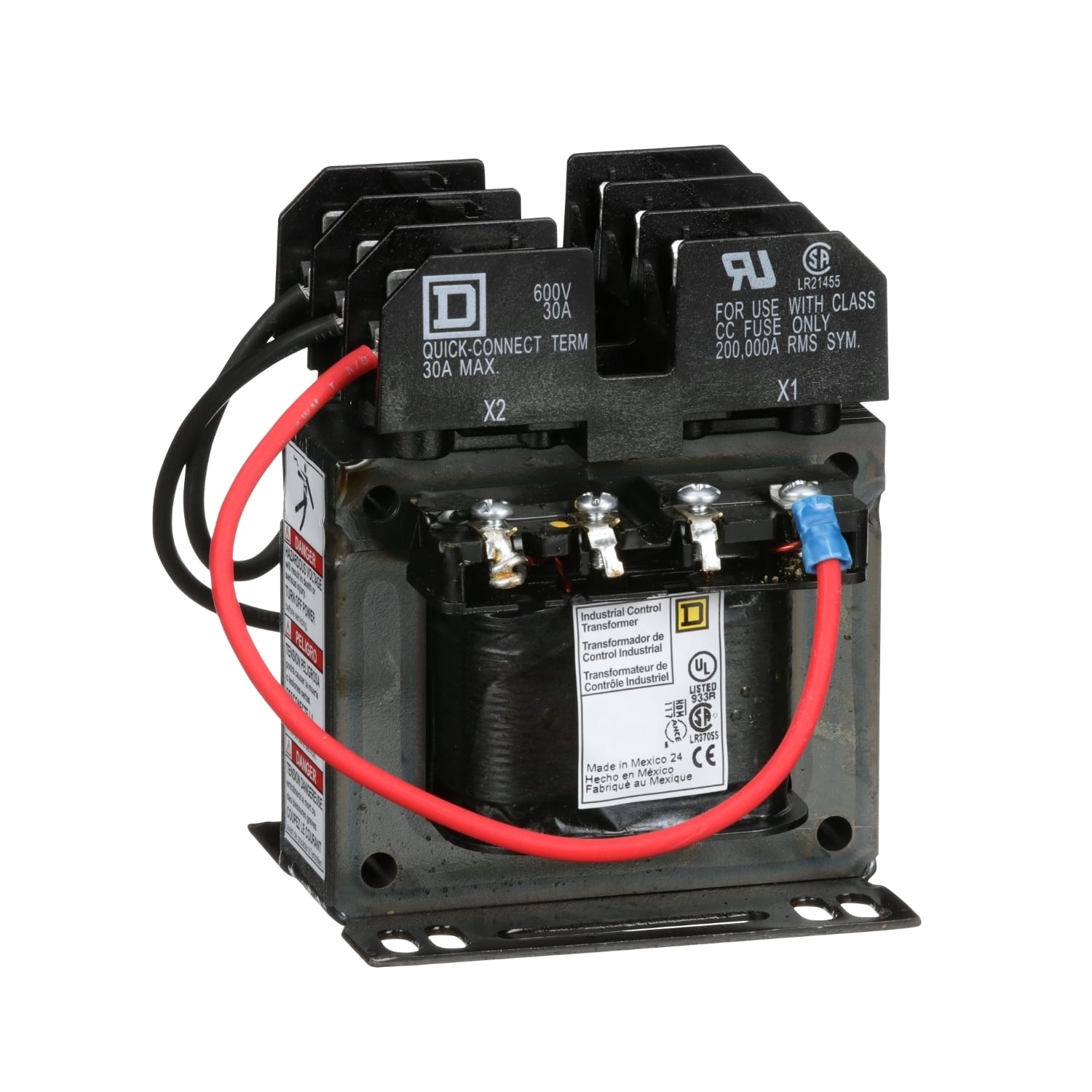 Transformer, Type TF, industrial control, 100 VA, 120/240 VAC primary / 24 VAC secondary, 1 phase, 50/60 Hz, 55 C rise