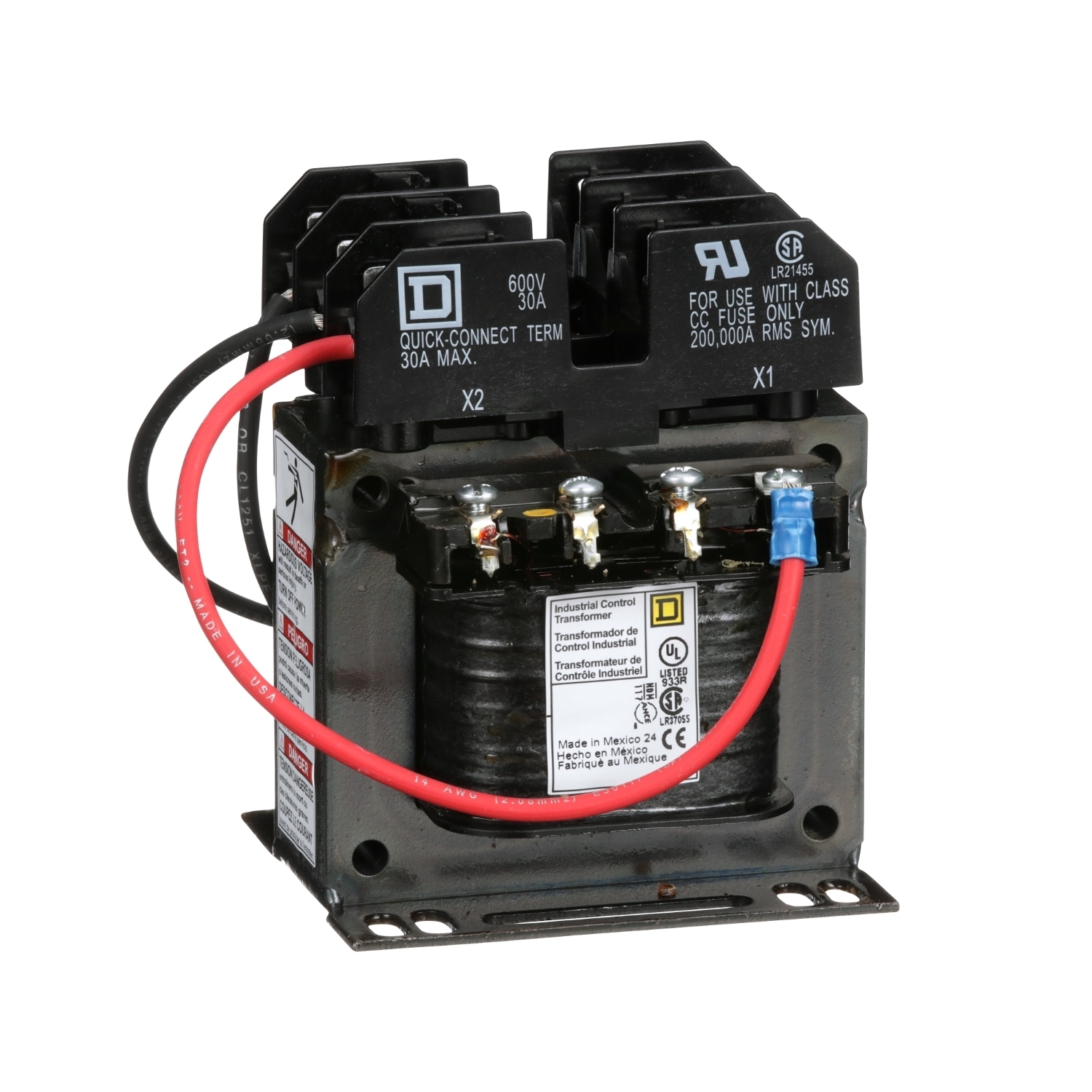 Industrial control transformer, Type TF, 1 phase, 100VA, 600V primary, 120V secondary, 50/60Hz