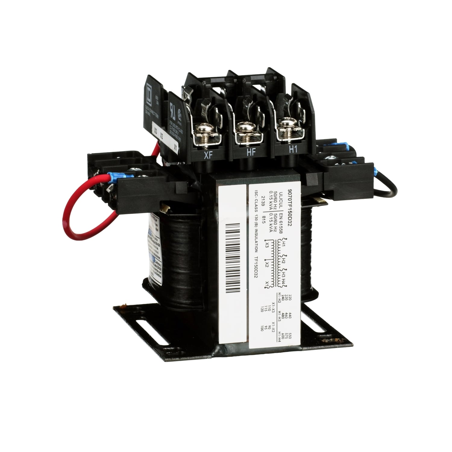 Industrial control transformer, Type TF, 1 phase, 150VA, 240/480/600V primary, 120V secondary, 50/60Hz