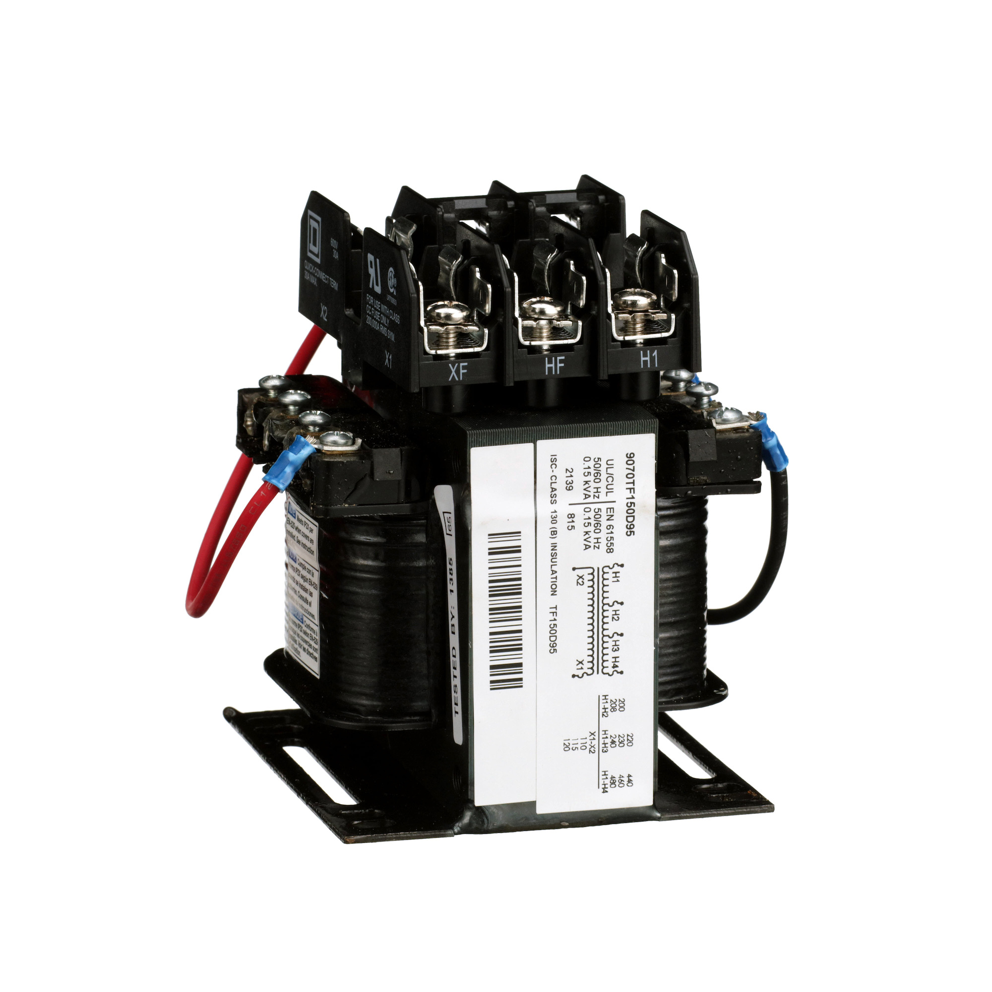 Industrial control transformer, Type TF, 1 phase, 150VA, 208/240/480V primary, 120V secondary, 50/60Hz