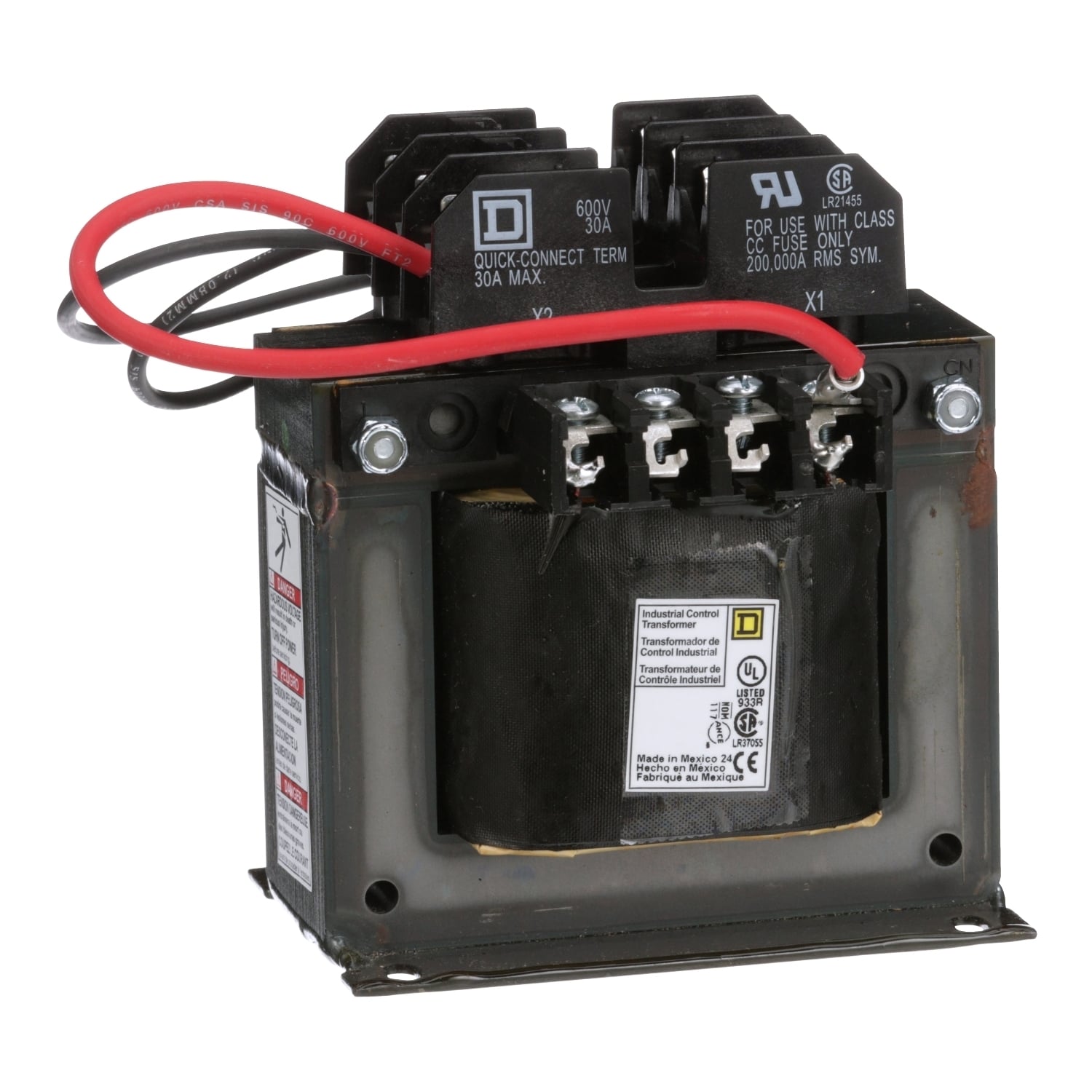 Industrial control transformer, Type TF, 1 phase, 250VA, 208/230/460V primary, 115V secondary, 50/60Hz