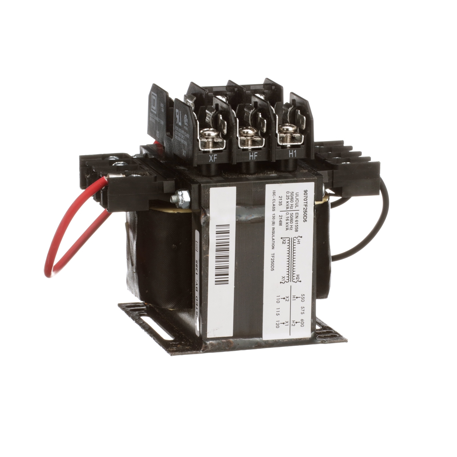 Industrial control transformer, Type TF, 1 phase, 250VA, 600V primary, 120V secondary, 50/60Hz