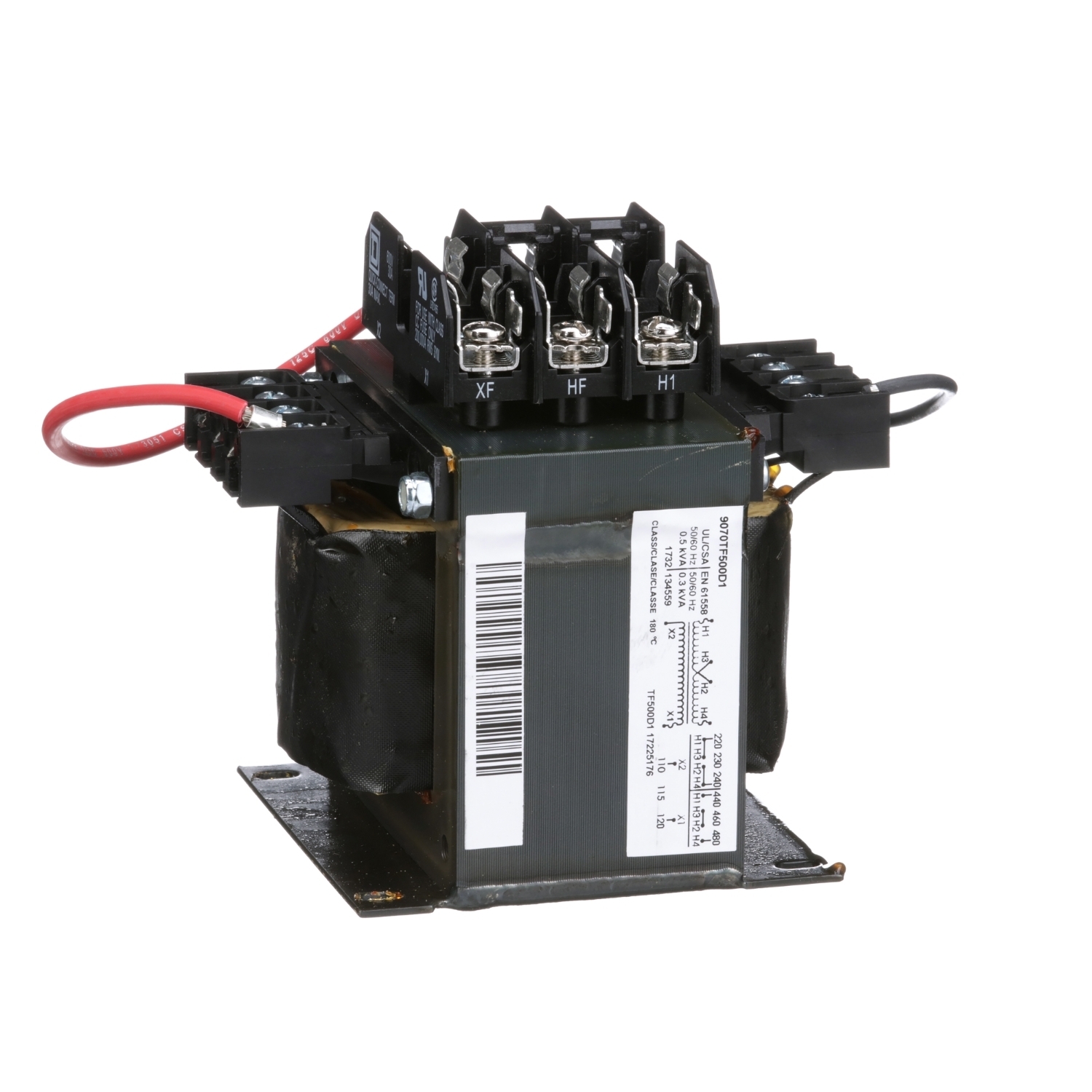 Industrial control transformer, Type TF, 1 phase, 500VA, 240x480V primary, 120V secondary, 50/60Hz