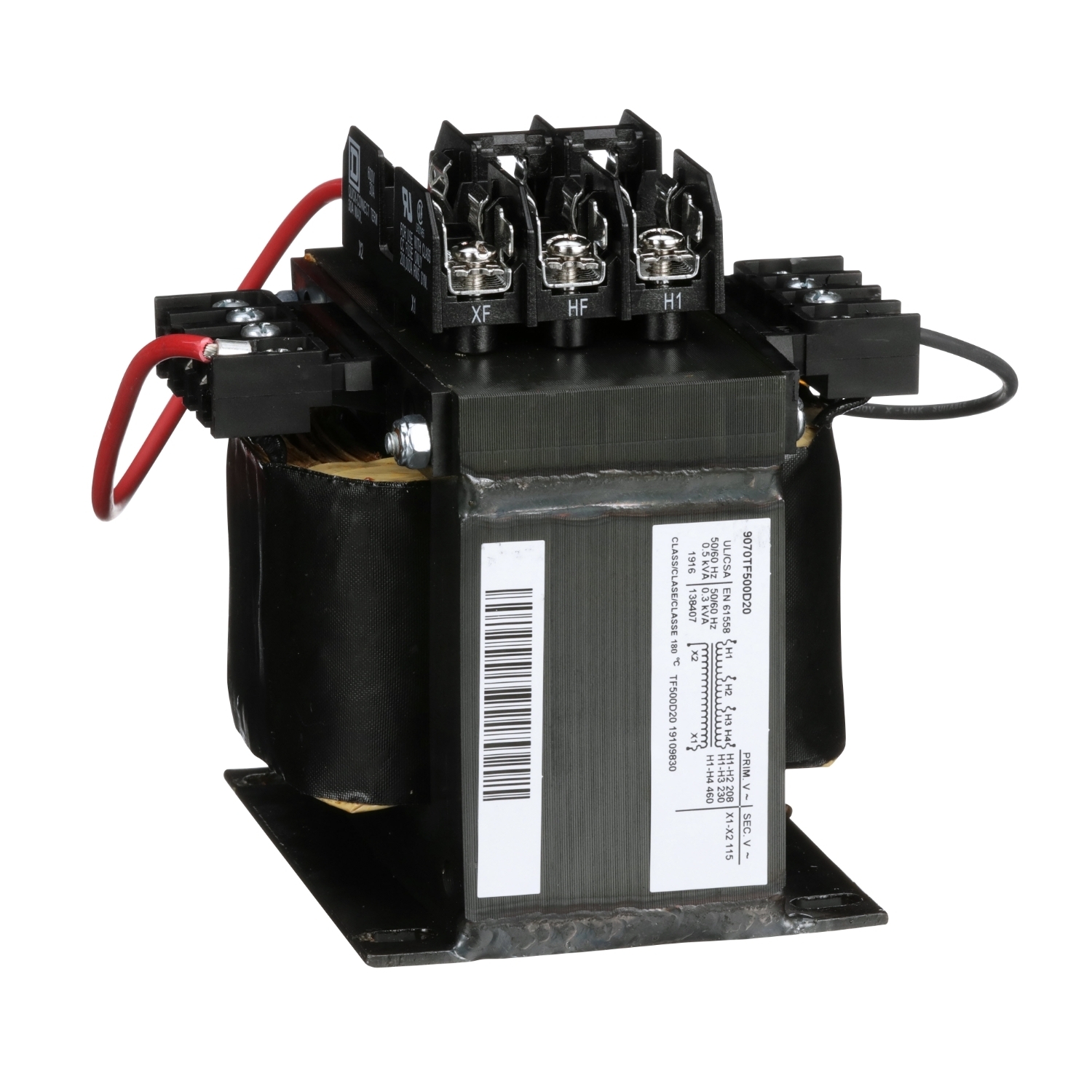 Industrial control transformer, Type TF, 1 phase, 500VA, 208/230/460V primary, 115V secondary, 50/60Hz