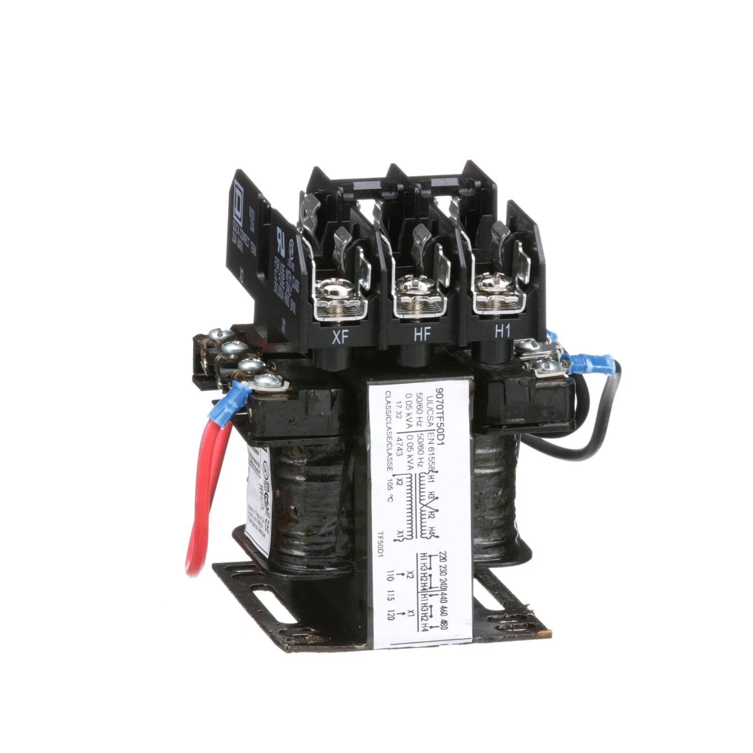 Industrial control transformer, Type TF, 1 phase, 50VA, 240x480V primary, 120V secondary, 50/60Hz