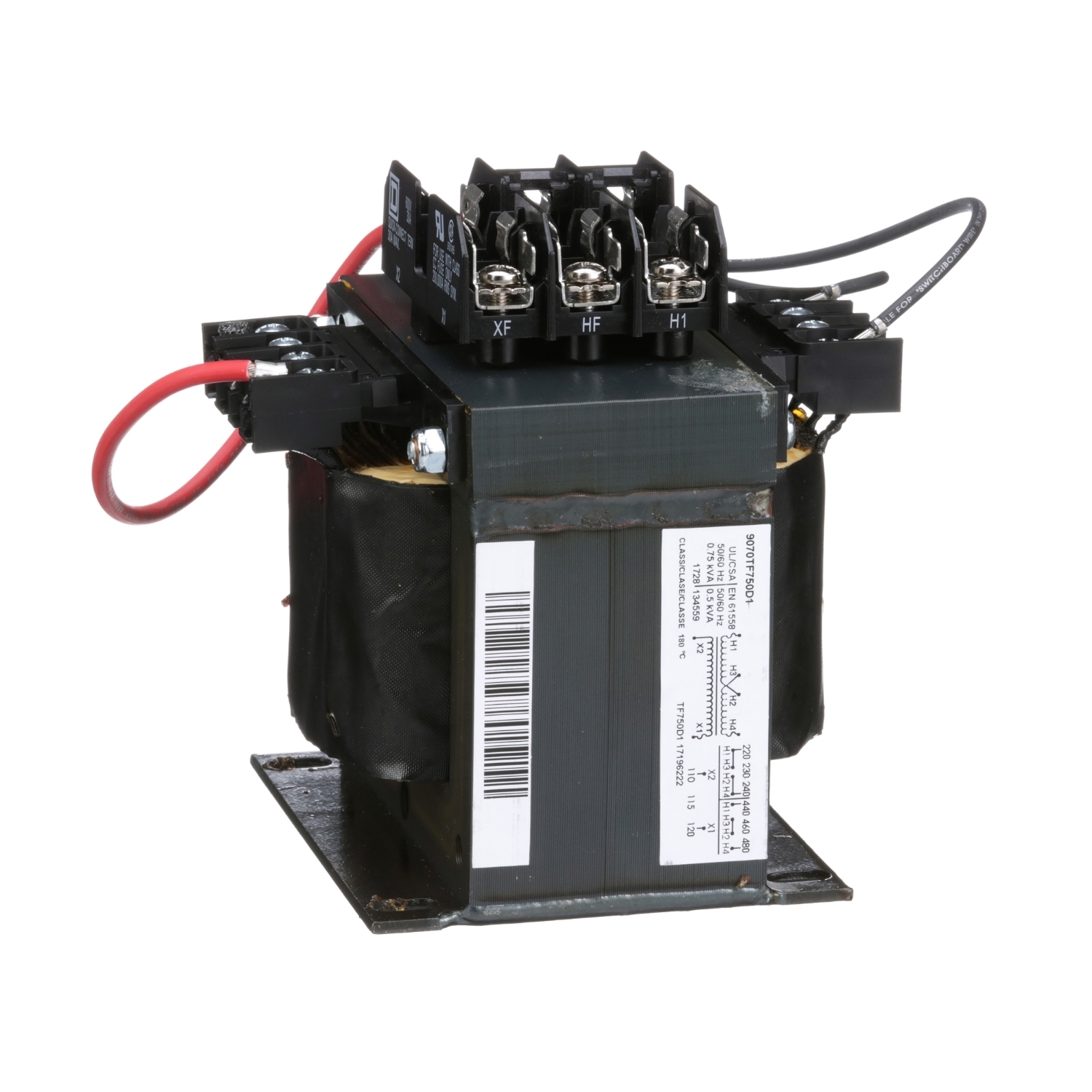 Industrial control transformer, Type TF, 1 phase, 750VA, 240x480V primary, 120V secondary, 50/60Hz