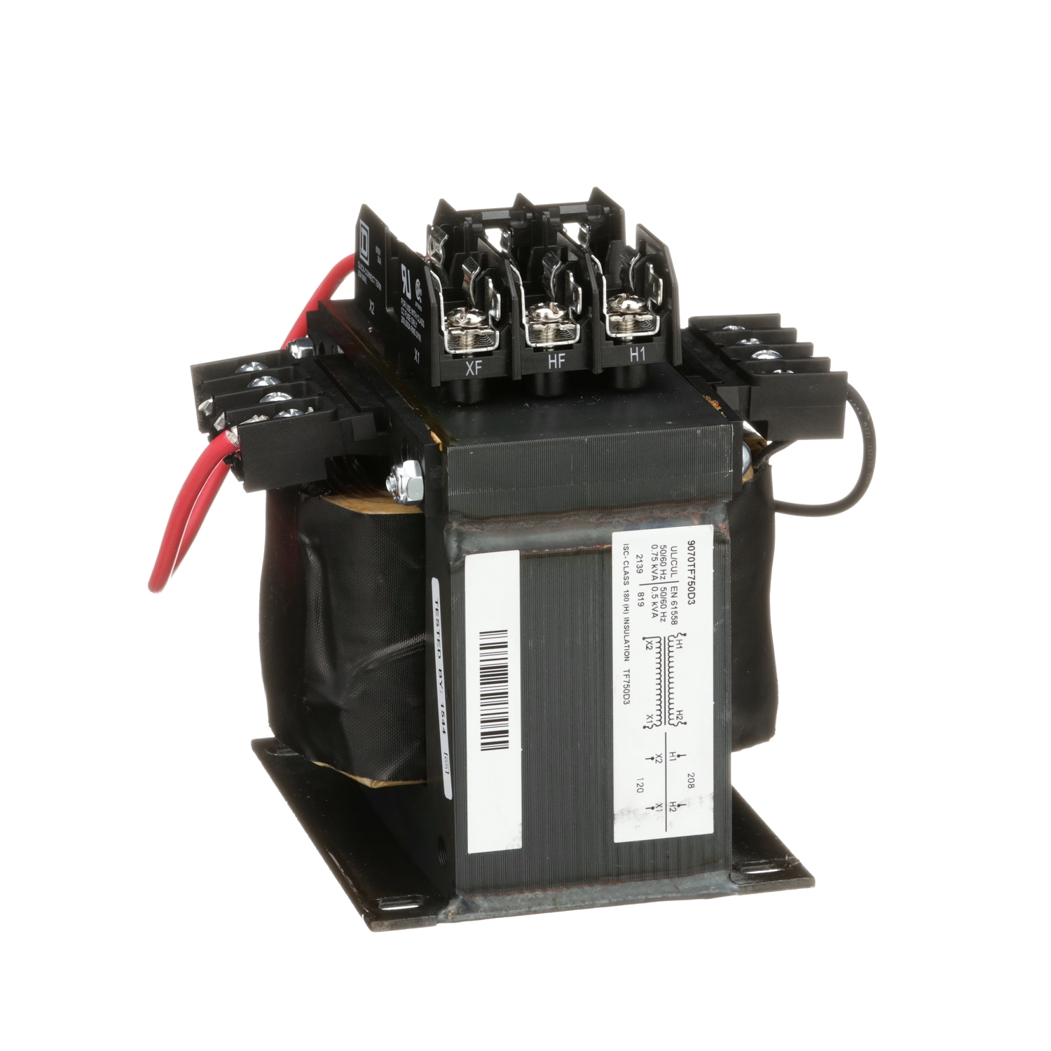 Industrial control transformer, Type TF, 1 phase, 750VA, 208V primary, 120V secondary, 50/60Hz