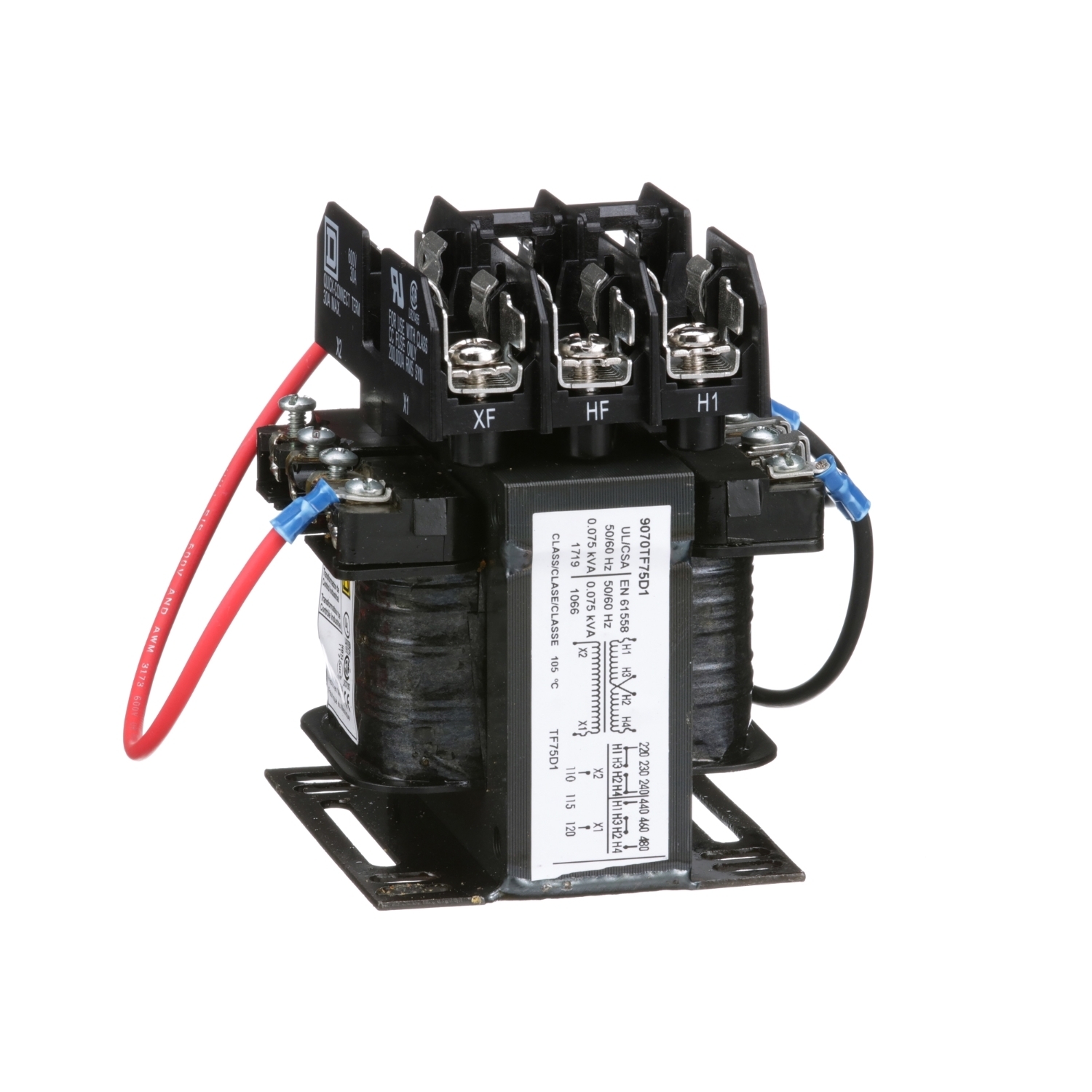 Industrial control transformer, Type TF, 1 phase, 75VA, 240x480V primary, 120V secondary, 50/60Hz