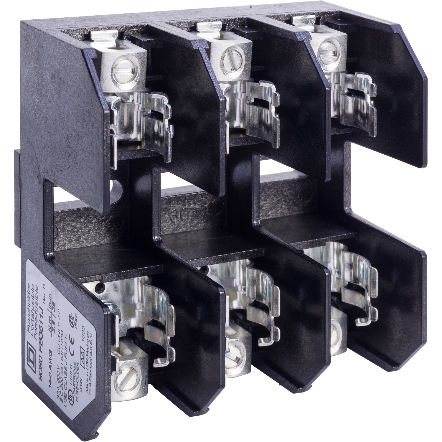 Fuse holder,  9080FB, max 30A rated, 600VAC/DC, Class J type fuses, 3 pole, surface mount