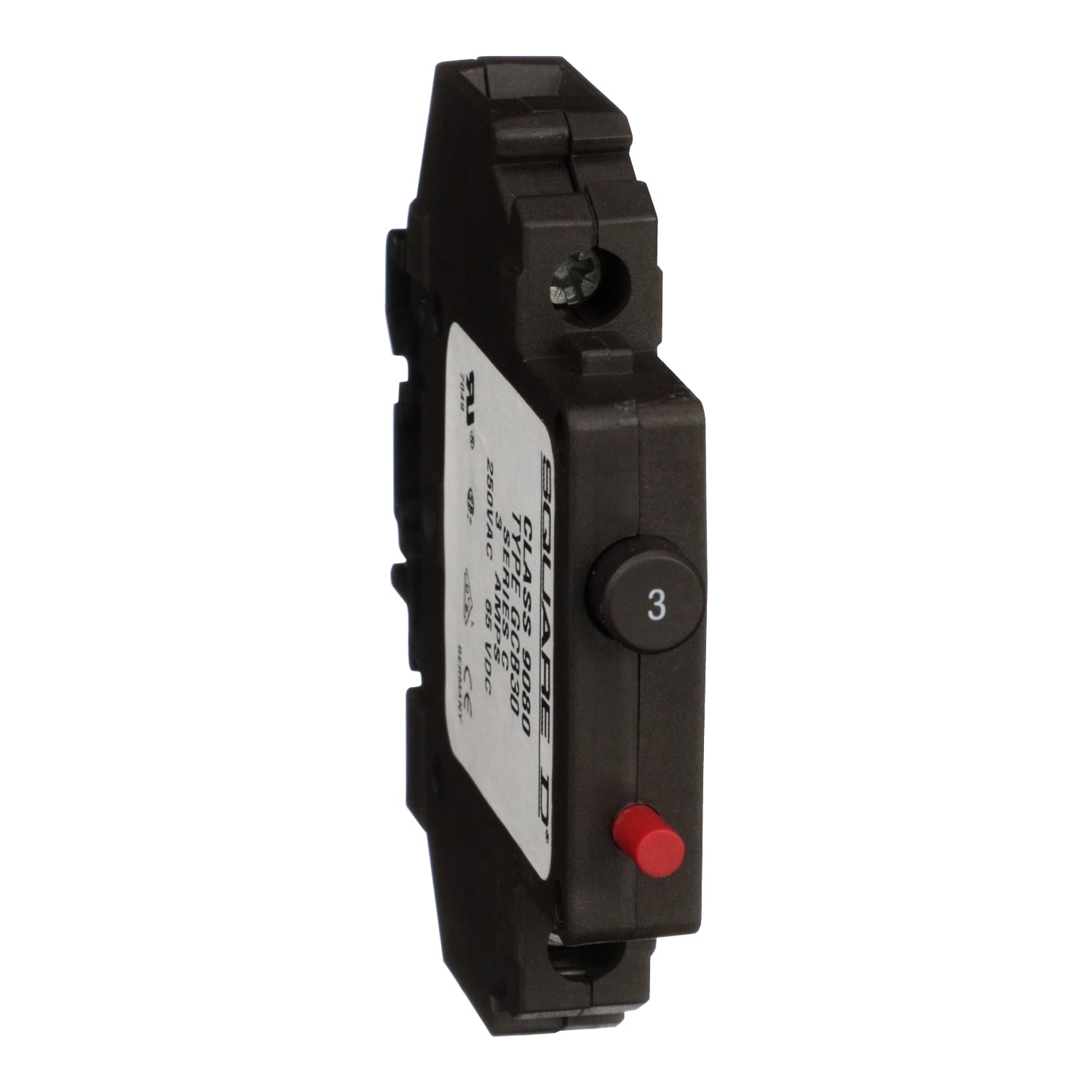 Circuit protector, Linergy, thermal magnetic overcurrent, track mount, 3.0A, 250VAC, 65VDC