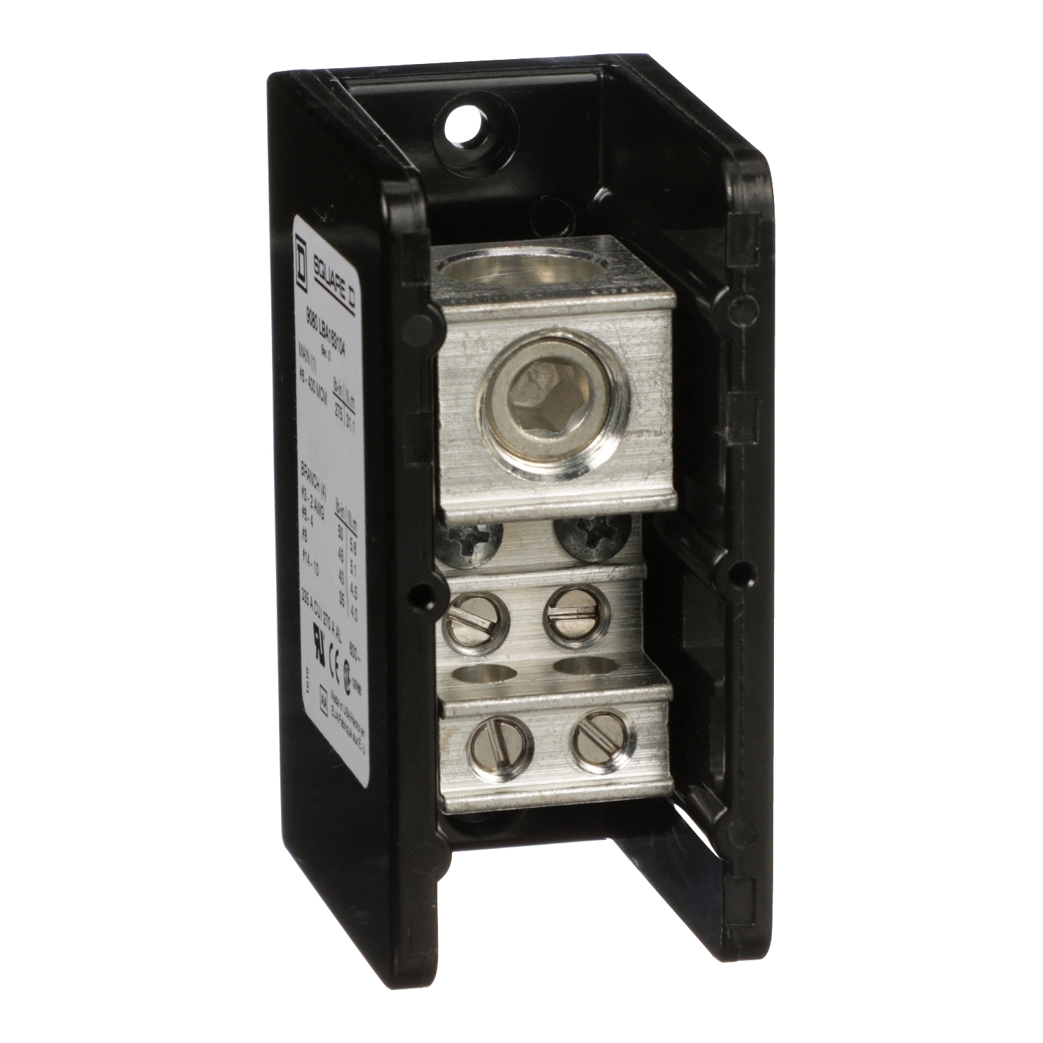 Power distribution block, Linergy, 1 pole, 1 line, 4 load, 335A Cu, 270A Al, 600V