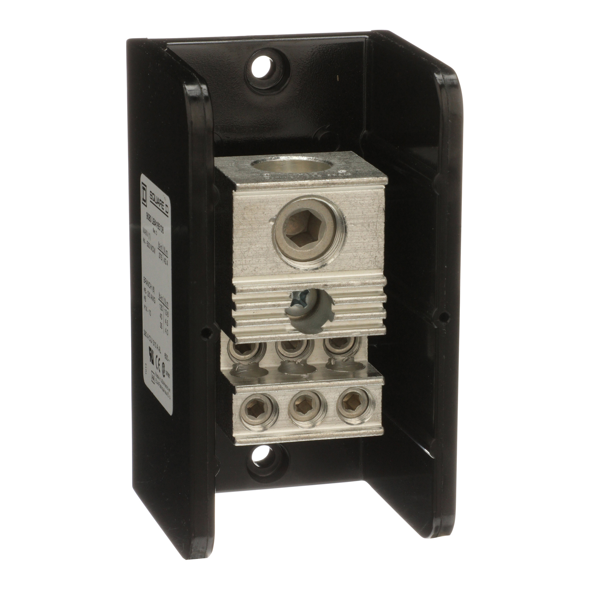 Power distribution block, Linergy, 1 pole, 1 line, 6 load, 380A CU, 310A AL, 600 V