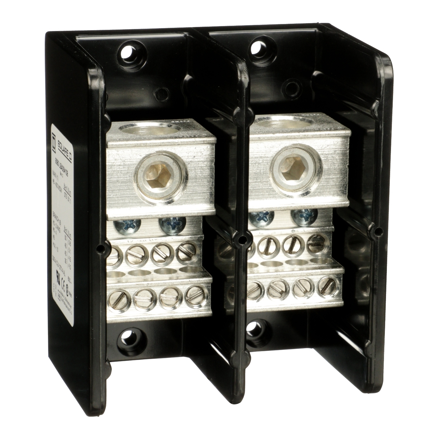 Power distribution block, Linergy, 2 pole, 1 line, 8 load, 335A Cu, 270A Al, 600V