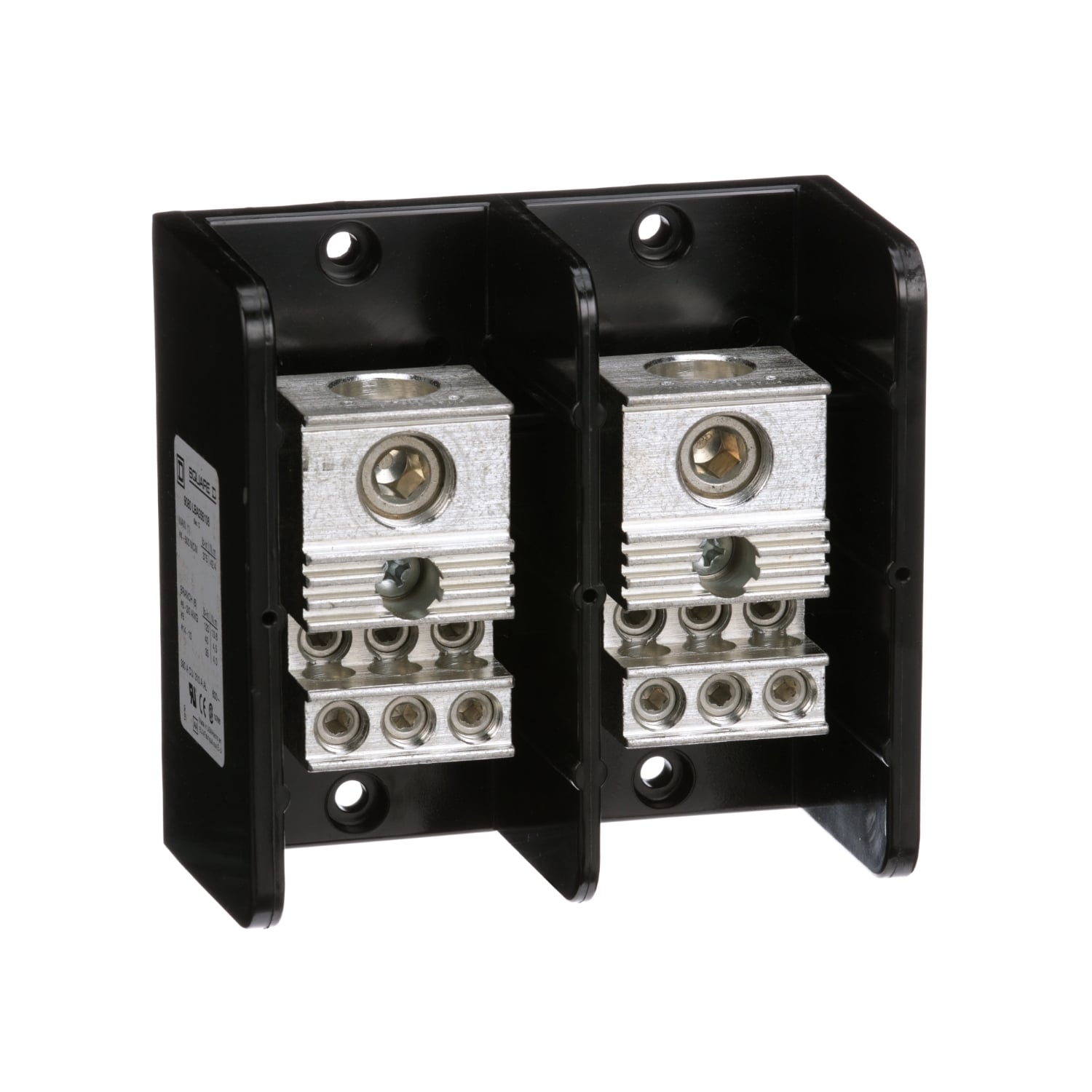 Power distribution block, Linergy, 2 pole, 1 line, 6 load, 380A Cu, 310A Al, 600V