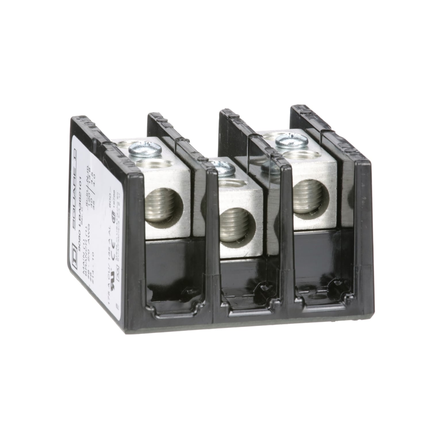 Power distribution block, Linergy, 3 pole, 1 line, 1 load, 175A Cu, 135A Al, 600V