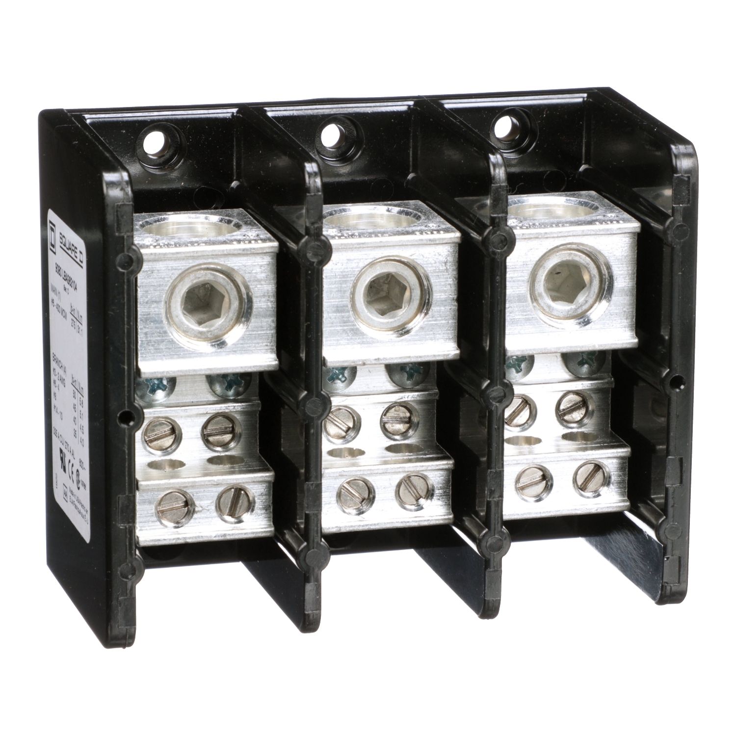 Power distribution block, Linergy, 3 pole, 1 line, 4 load, 335A Cu, 270A Al, 600V