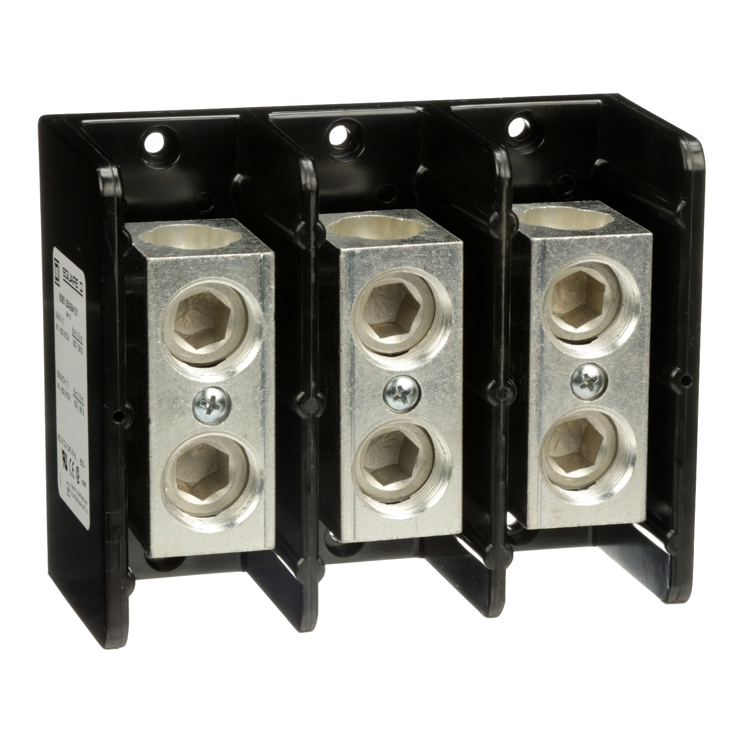 Power distribution block, Linergy, 3 pole, 1 line, 1 load, 420A Cu, 340A Al, 600V