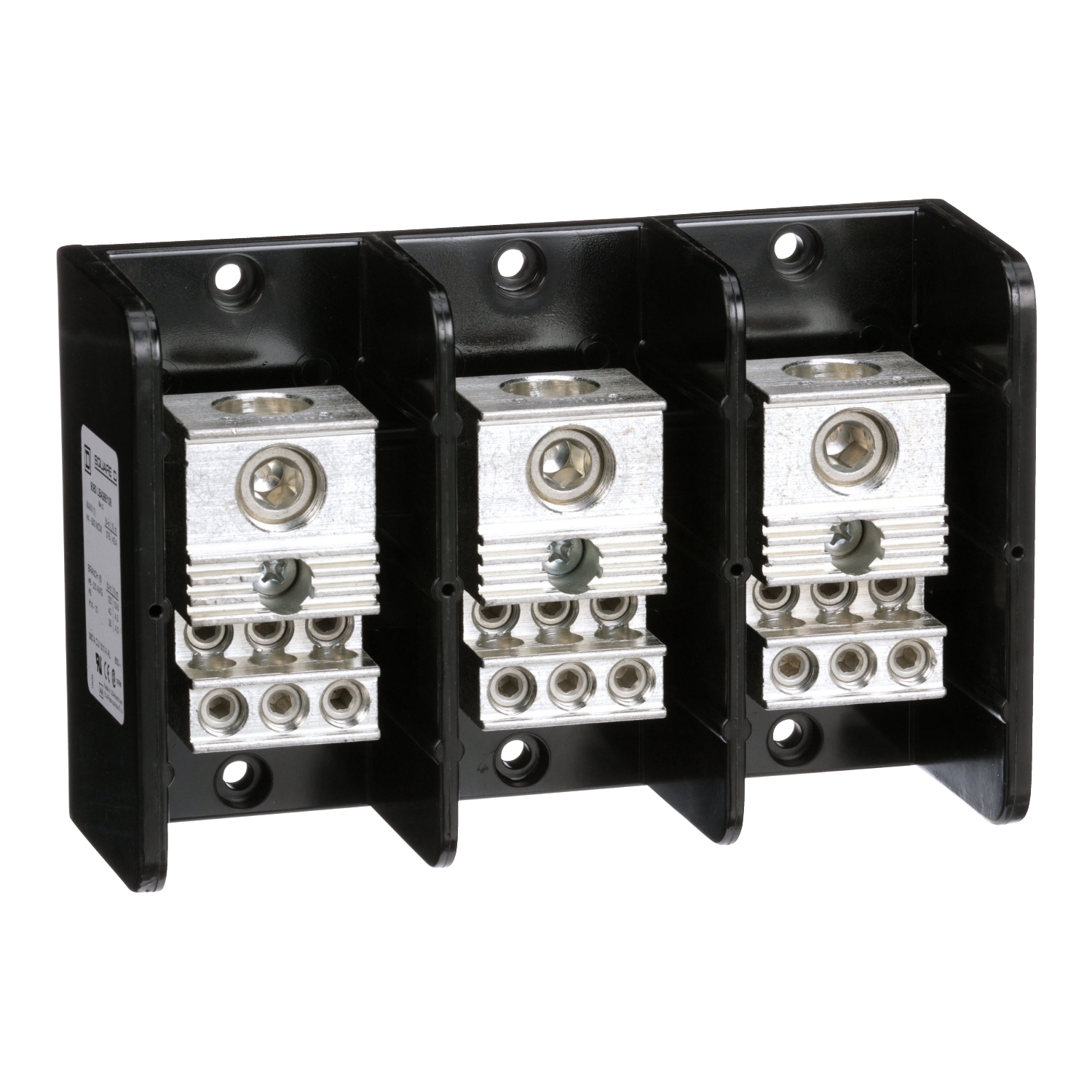 Power distribution block, Linergy, 3 pole, 1 line, 6 load, 380A Cu, 310A Al, 600V