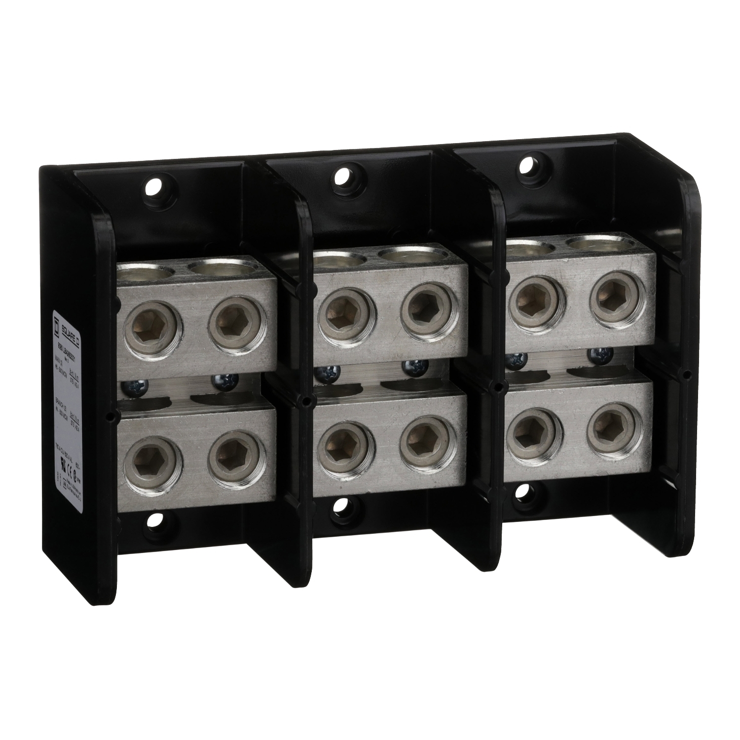 Power distribution block, Linergy, 3 pole, 2 line, 2 load, 760A Cu, 620A Al, 600V