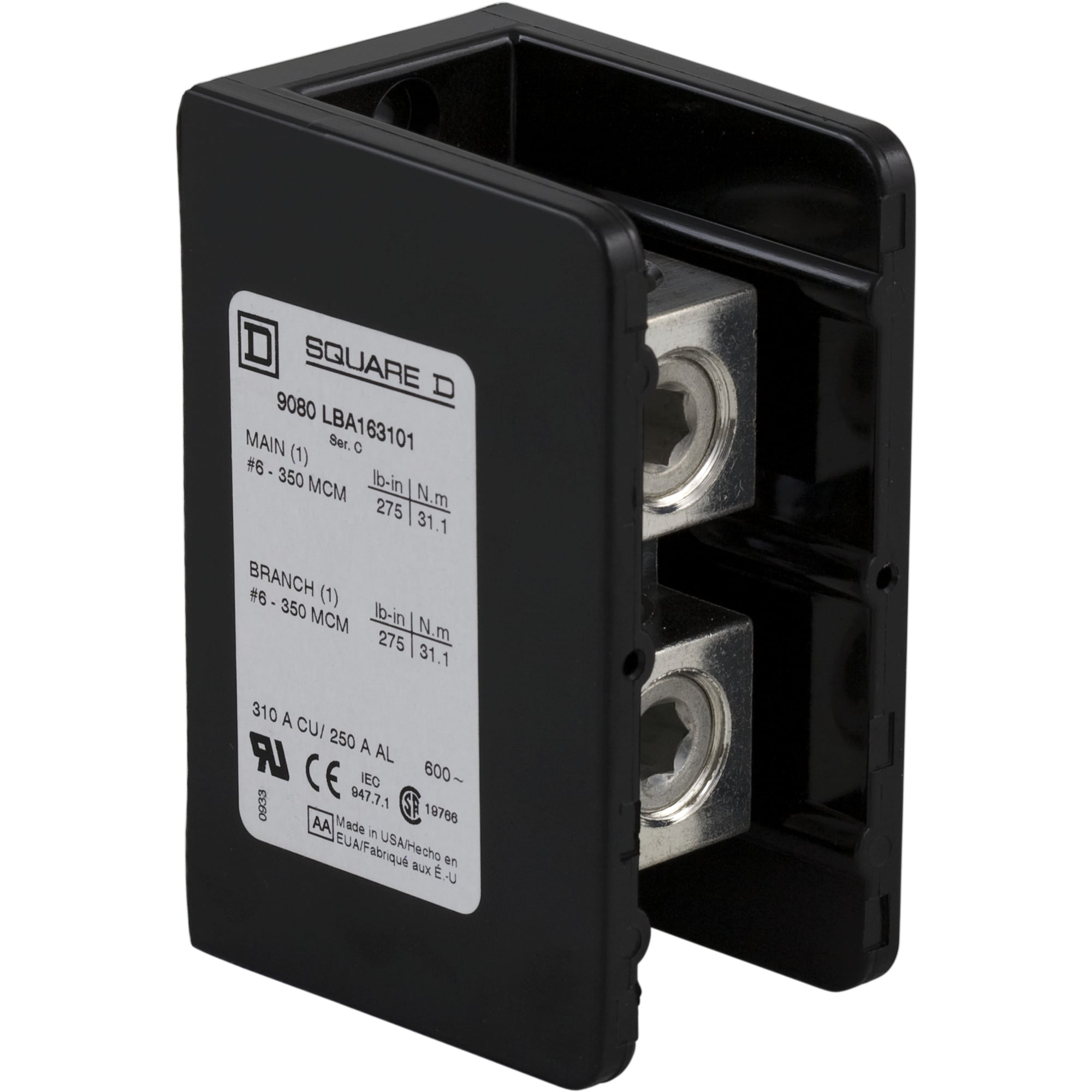 Power distribution block, Linergy, 1 pole, 1 line, 1 load, 255A CU, 600 V