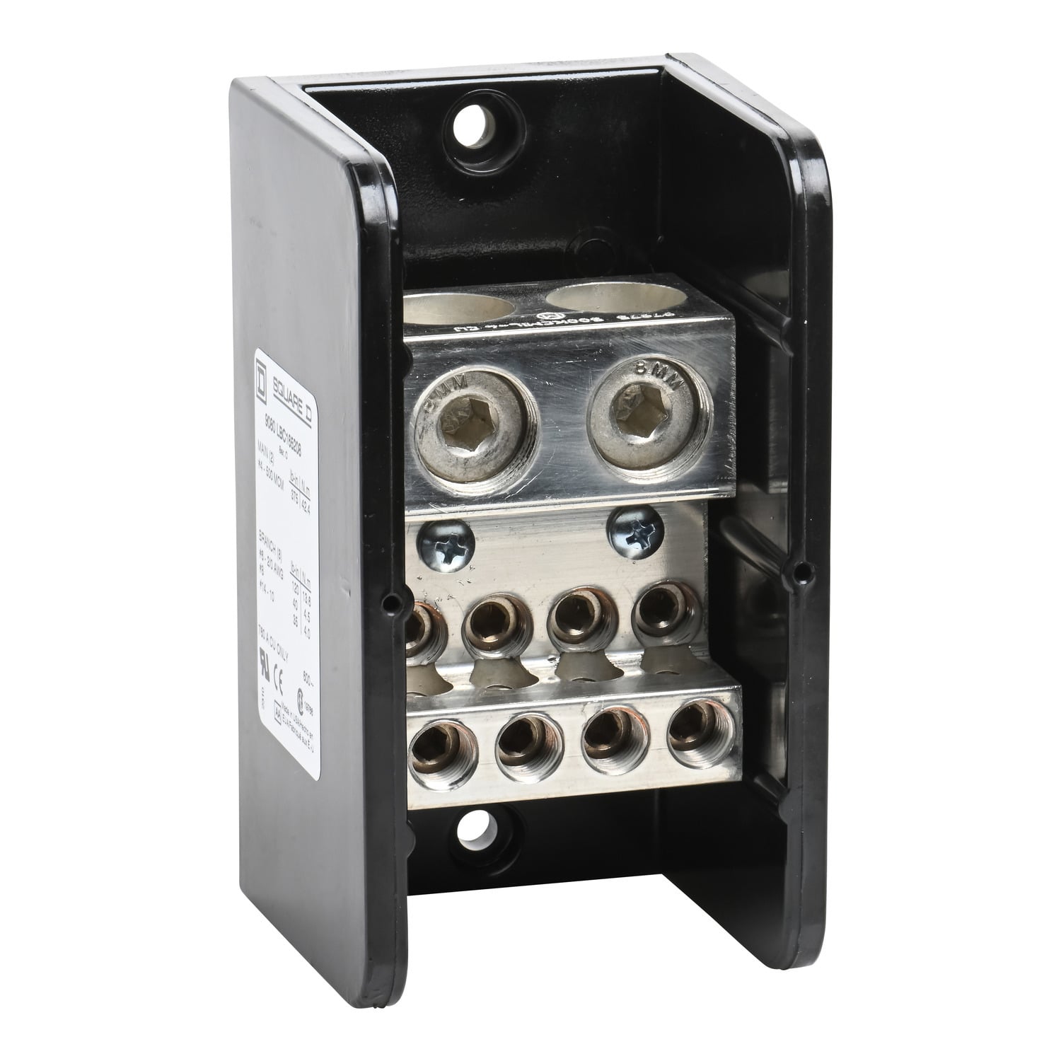 Power distribution block, Linergy, 1 pole, 2 line, 8 load, 760A Cu, 600V